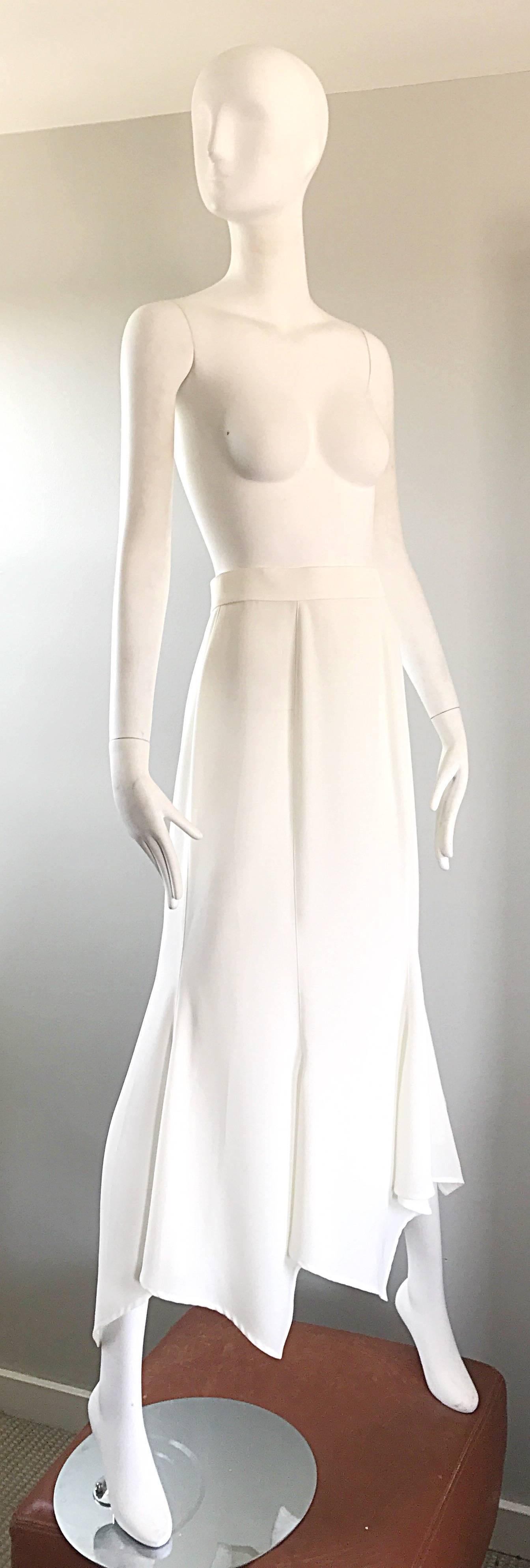 Women's 1990s Thierry Mugler White Handkerchief Hem Asymmetrical Vintage 90s Maxi Skirt For Sale