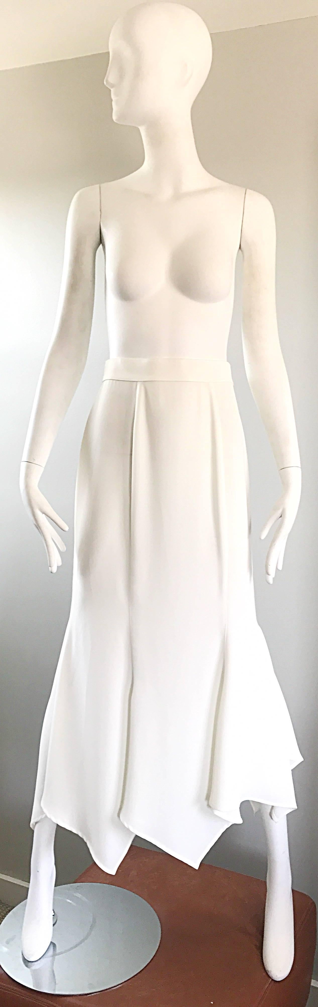 1990s Thierry Mugler White Handkerchief Hem Asymmetrical Vintage 90s Maxi Skirt For Sale 1
