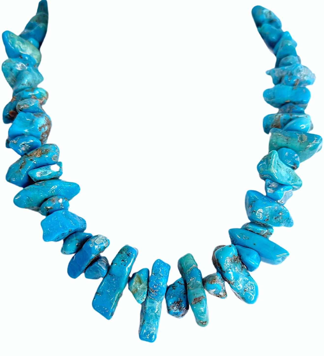 Collar vintage Navajo Chunky Turquoise Nugget con cuentas de banco de ley años 70 Tumbled en venta
