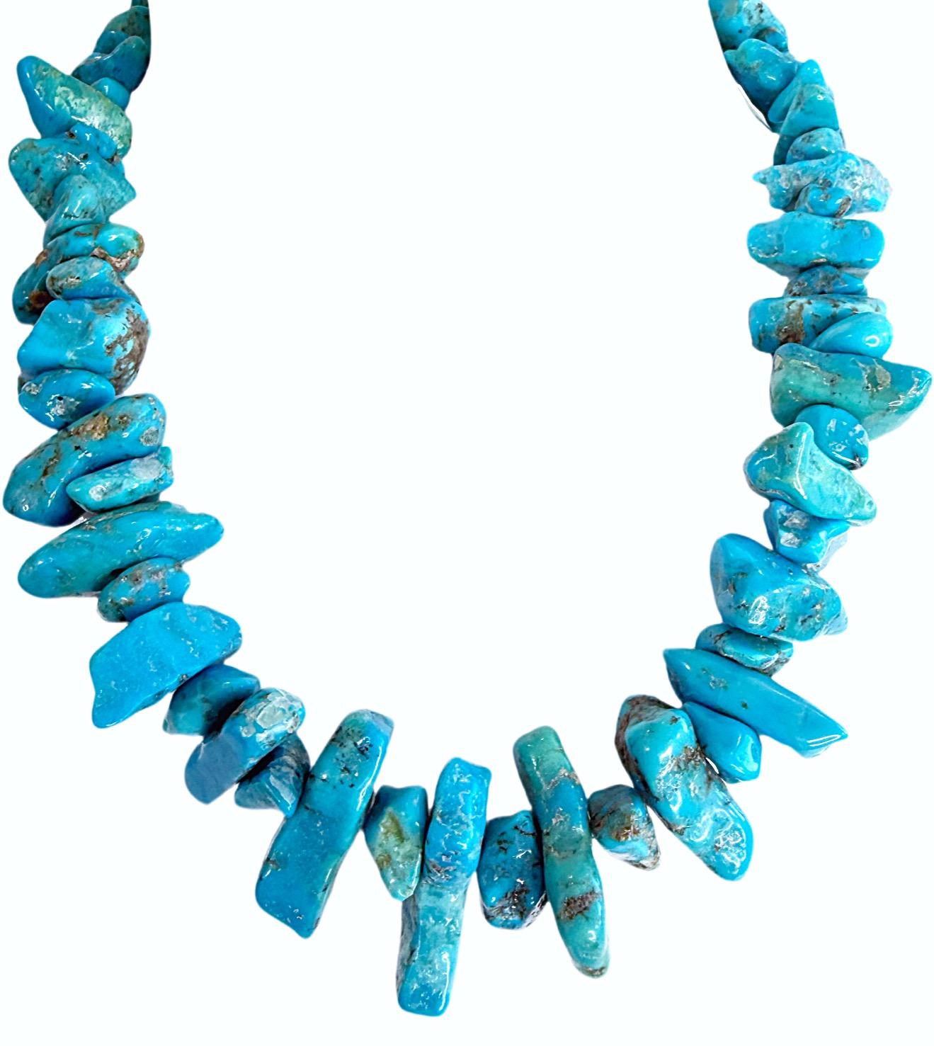 Femenino o masculino Collar vintage Navajo Chunky Turquoise Nugget con cuentas de banco de ley años 70 en venta