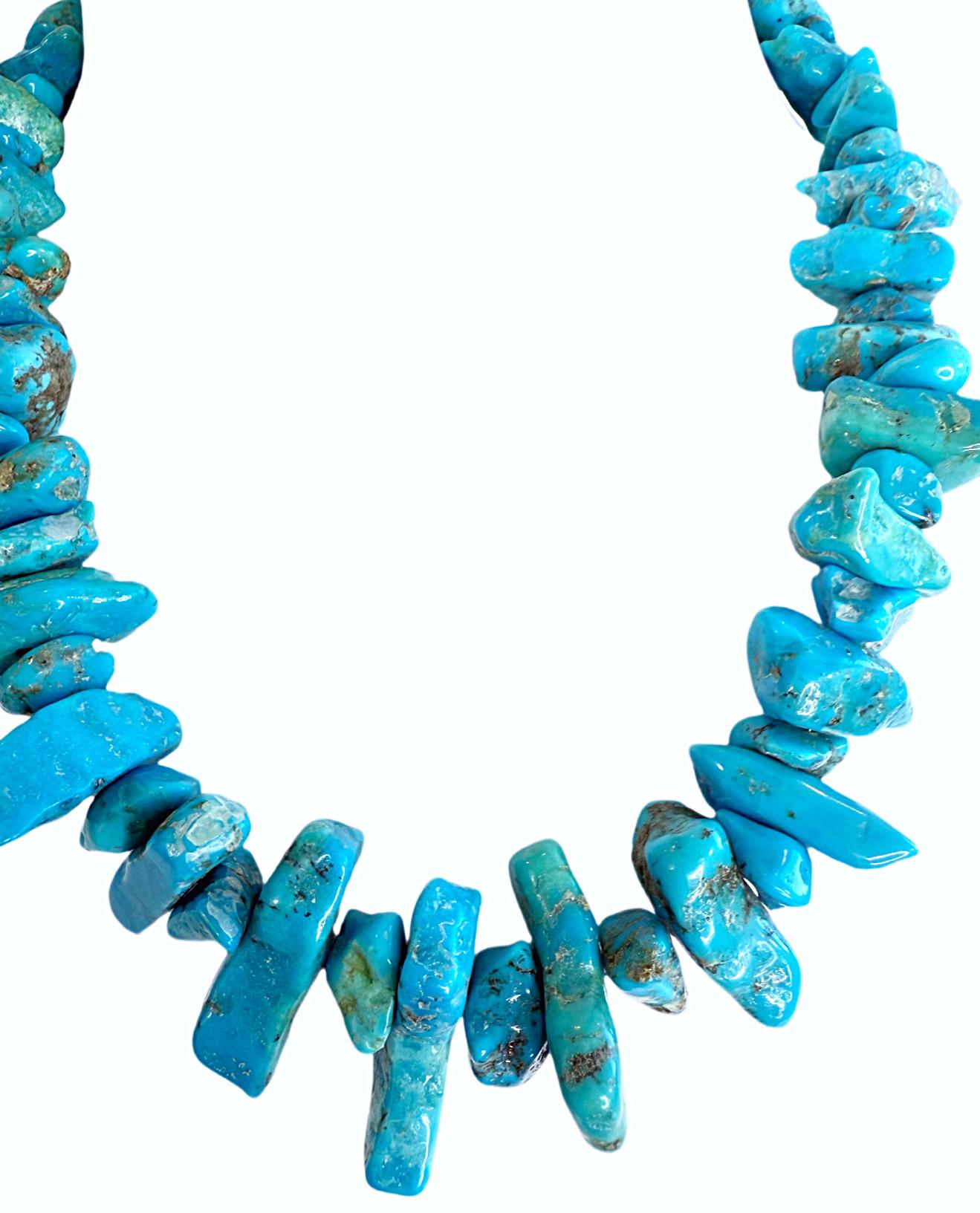 Collar vintage Navajo Chunky Turquoise Nugget con cuentas de banco de ley años 70 en venta 3