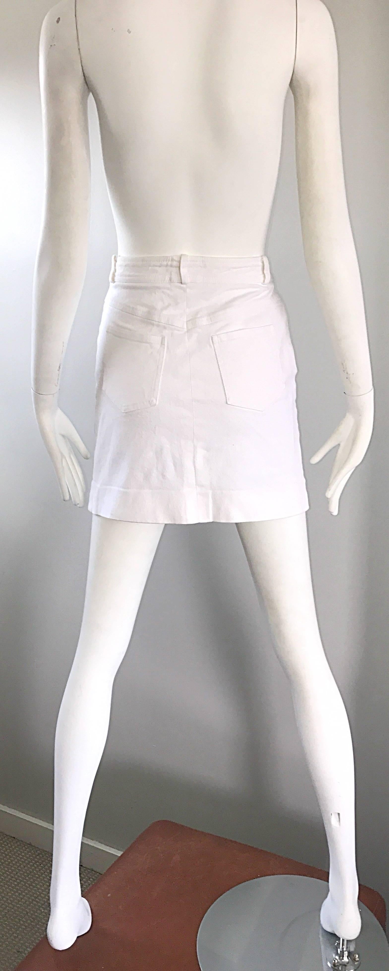 Women's 1990s Celine White Denim Blue Jean Vintage 90s Mini Skirt Size 40 For Sale