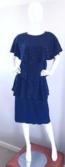 Vintage Holly's Harp Size Large Navy Blue Sequin Flapper Inispired Silk Dress