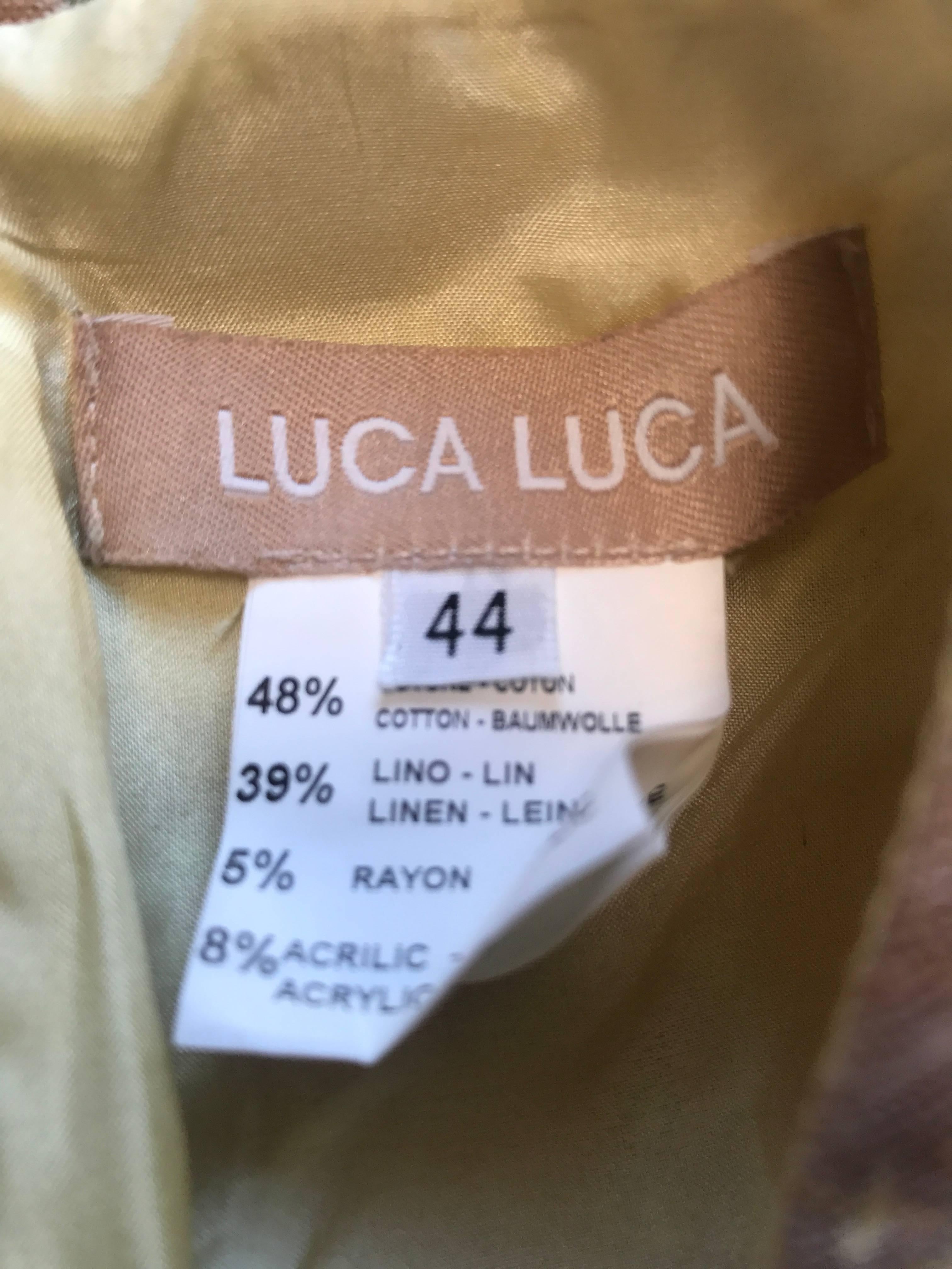 Luca Luca Size 44 US 12 / 14 Embroidered Cotton + Linen Pastel Halter Dress  For Sale 2