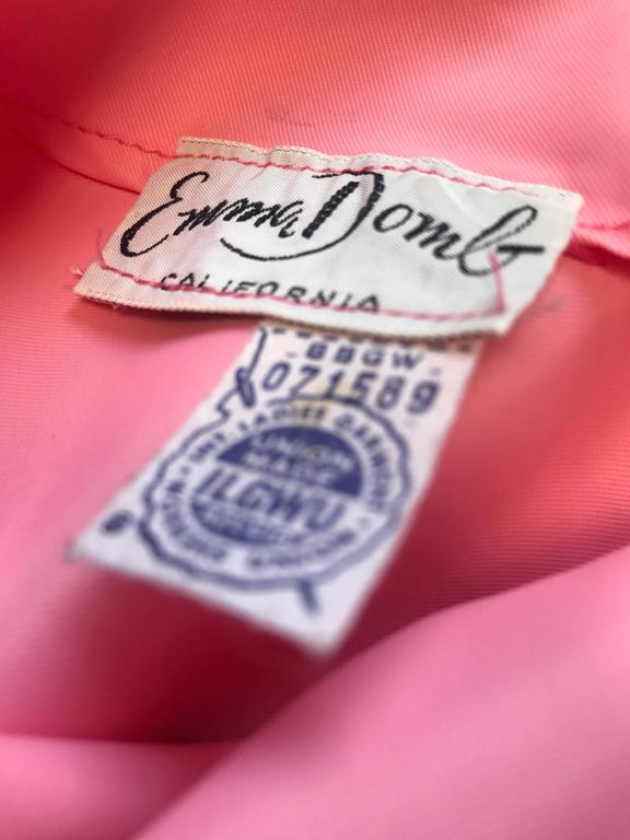 1970s Emma Domb Bubblegum Pink Short Sleeve Vintage 70s Empire Waist Maxi Dress For Sale 6