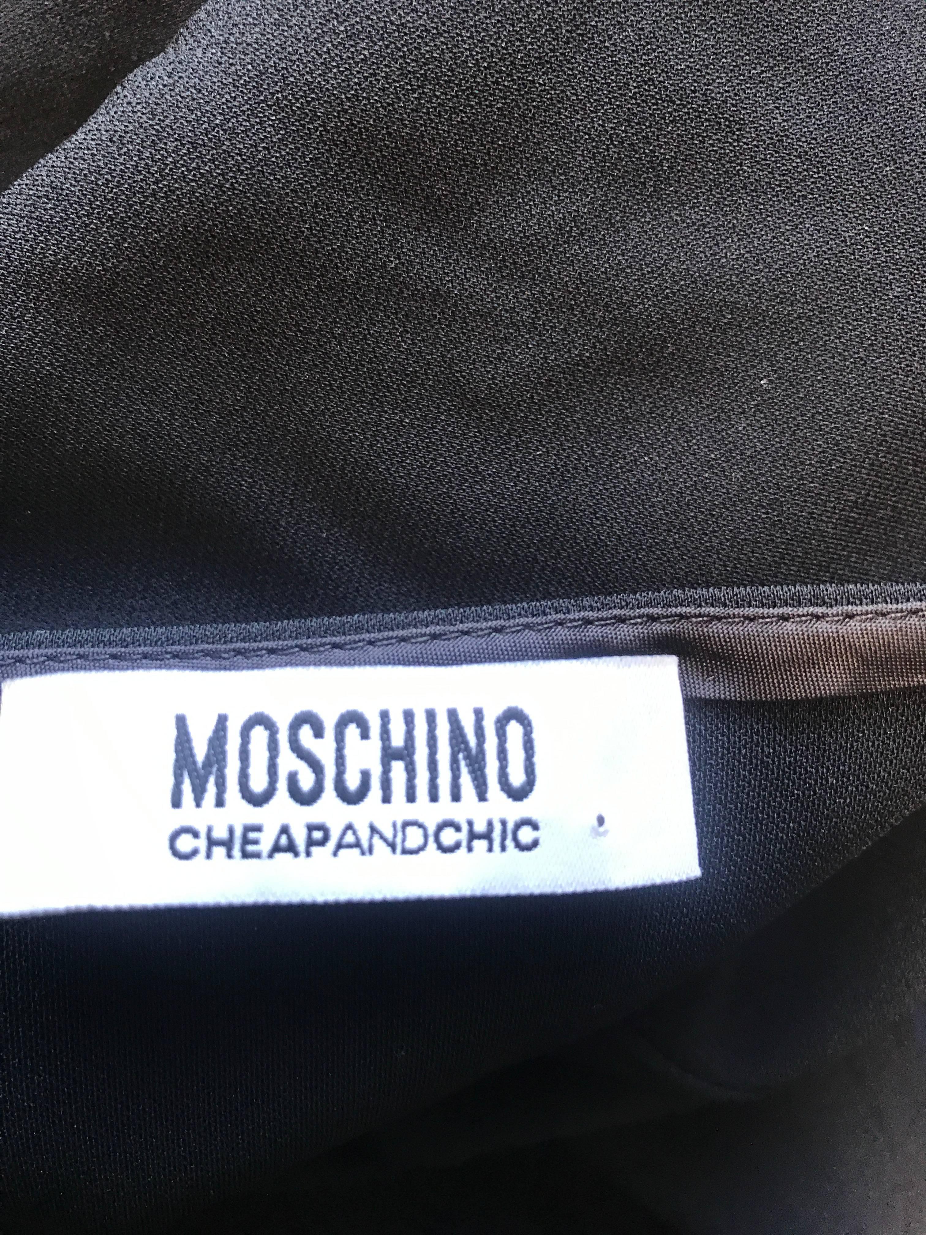 1990s Moschino Cheap & Chic Black Silver Chain Loop Belt Vintage Dress Size 6  For Sale 3