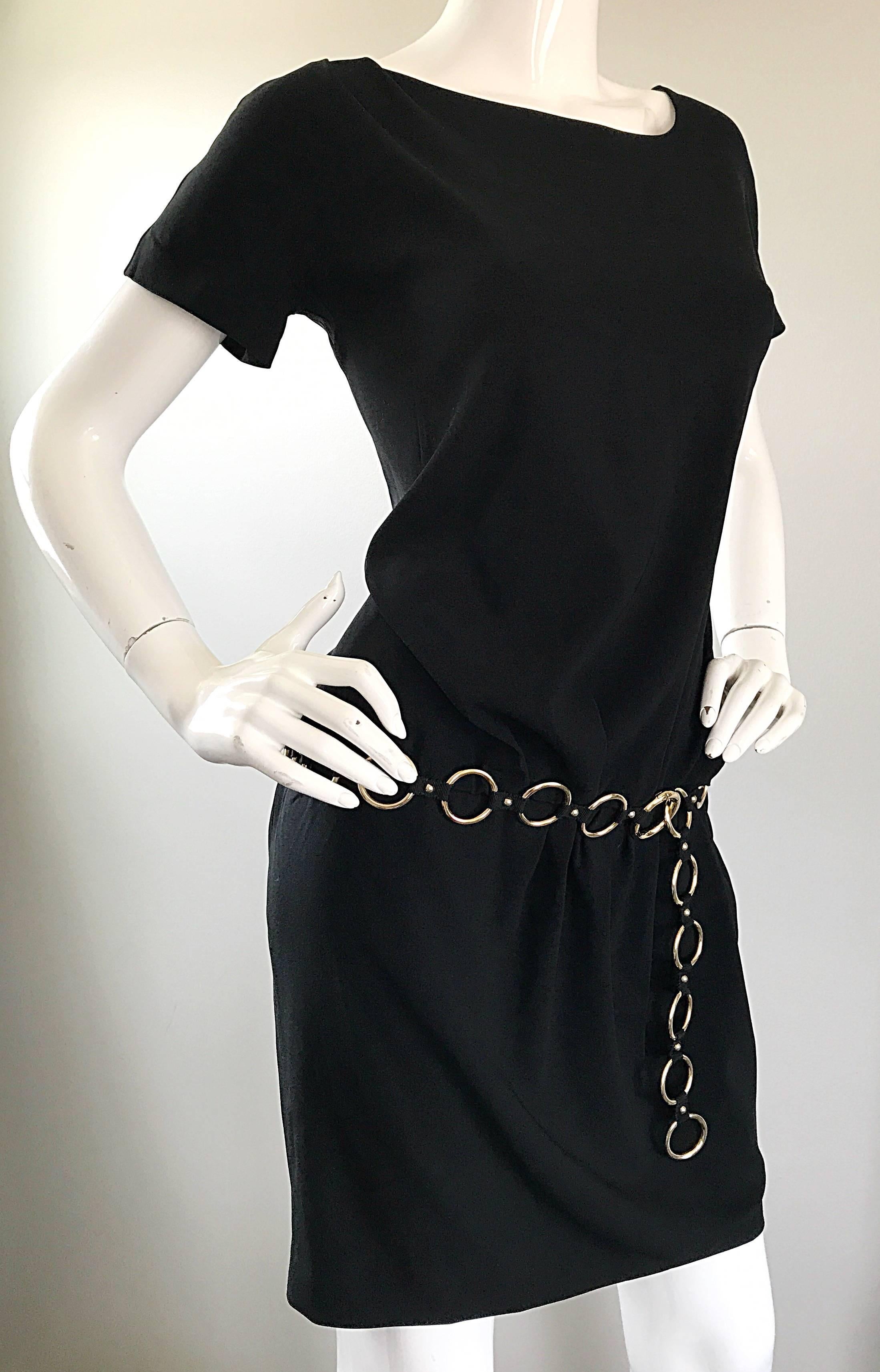 black dress with silver belt