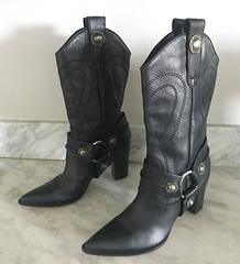 Casadei Size 5 Black Leather Western High Heeled Pointed Toe Cowboy Boots