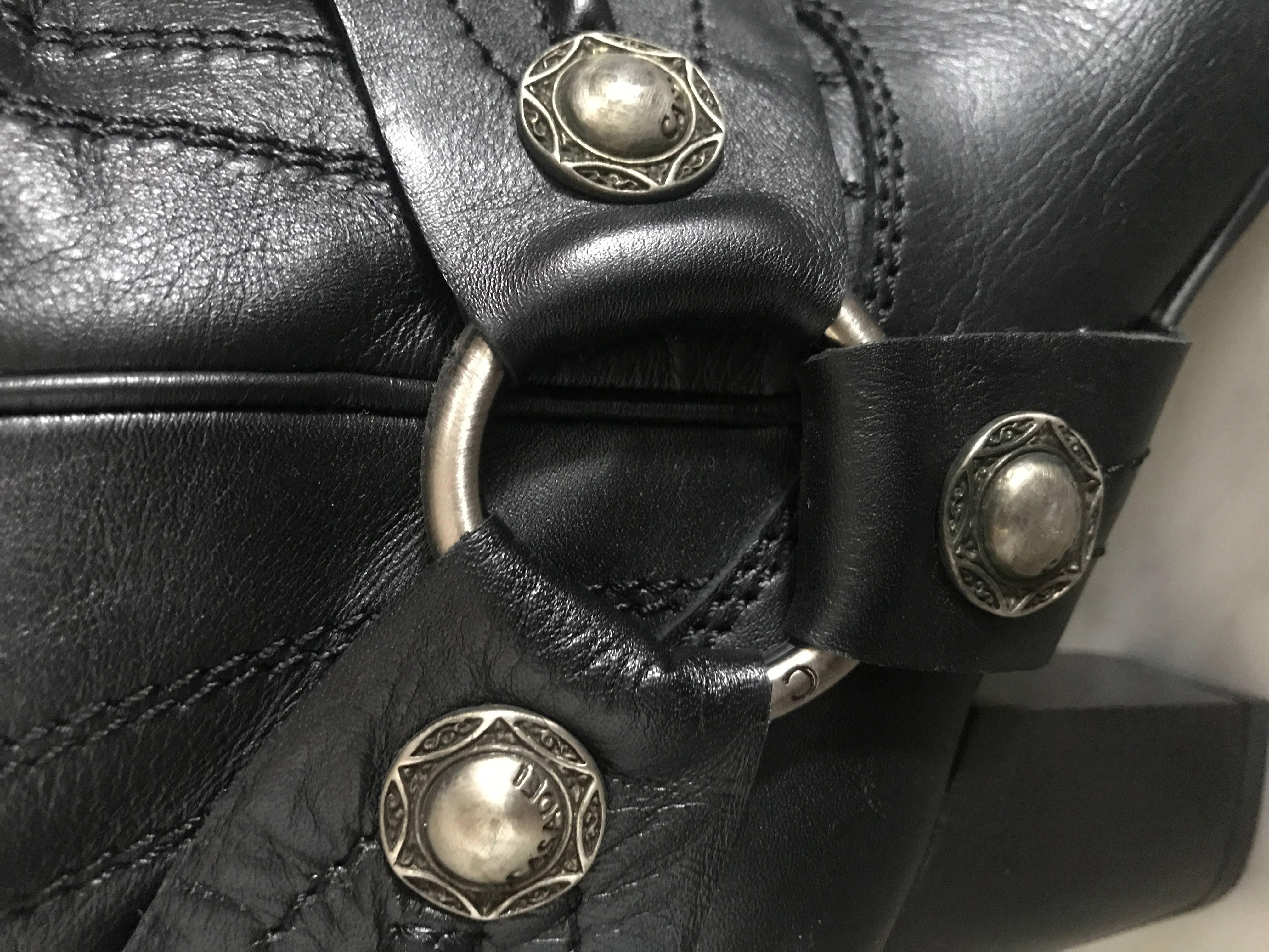 Casadei Size 5 Black Leather Western High Heeled Pointed Toe Cowboy Boots For Sale 3