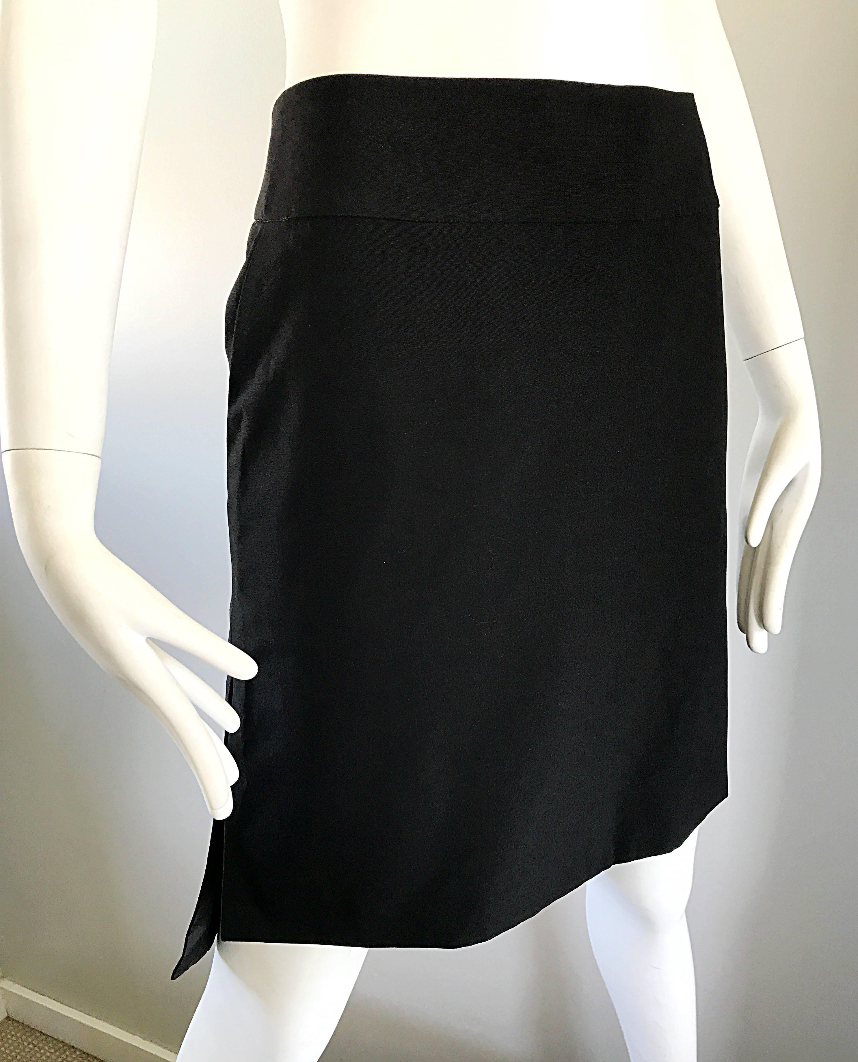 Vintage Yves Saint Laurent Rive Gauche YSL Black Hi - Lo Asymmetrical 90s Skirt For Sale 1