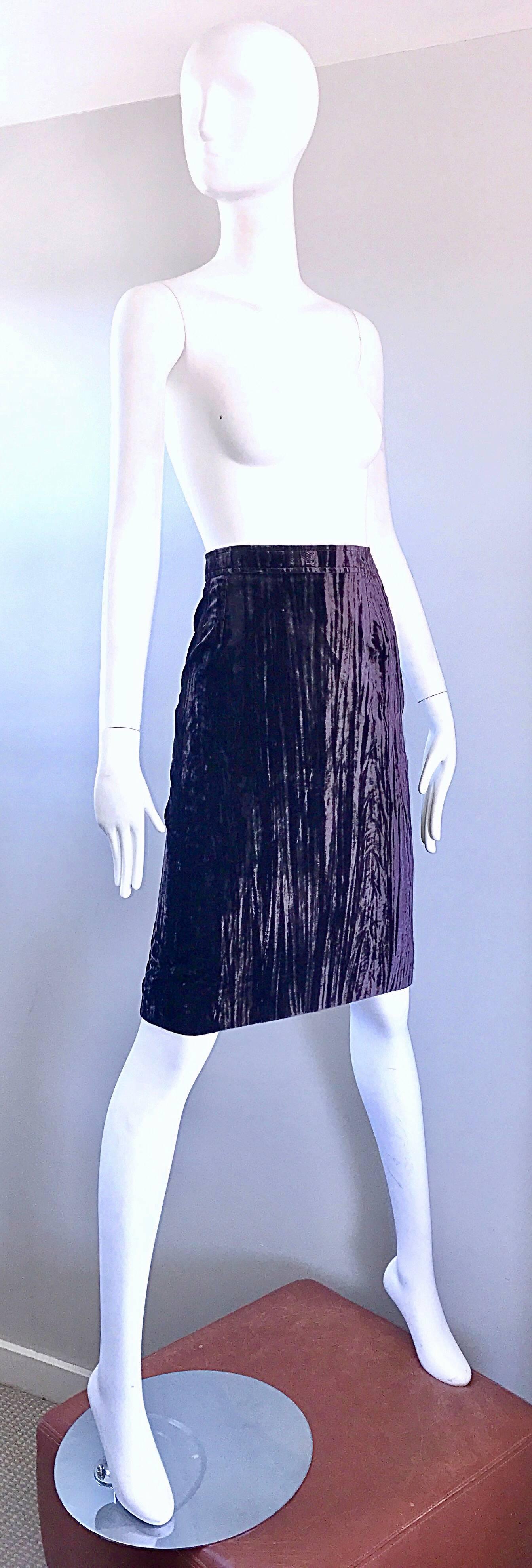 Women's Vintage YSL Yves Saint Laurent RIve Gauche 1990s Crushed Velvet 90s Pencil Skirt