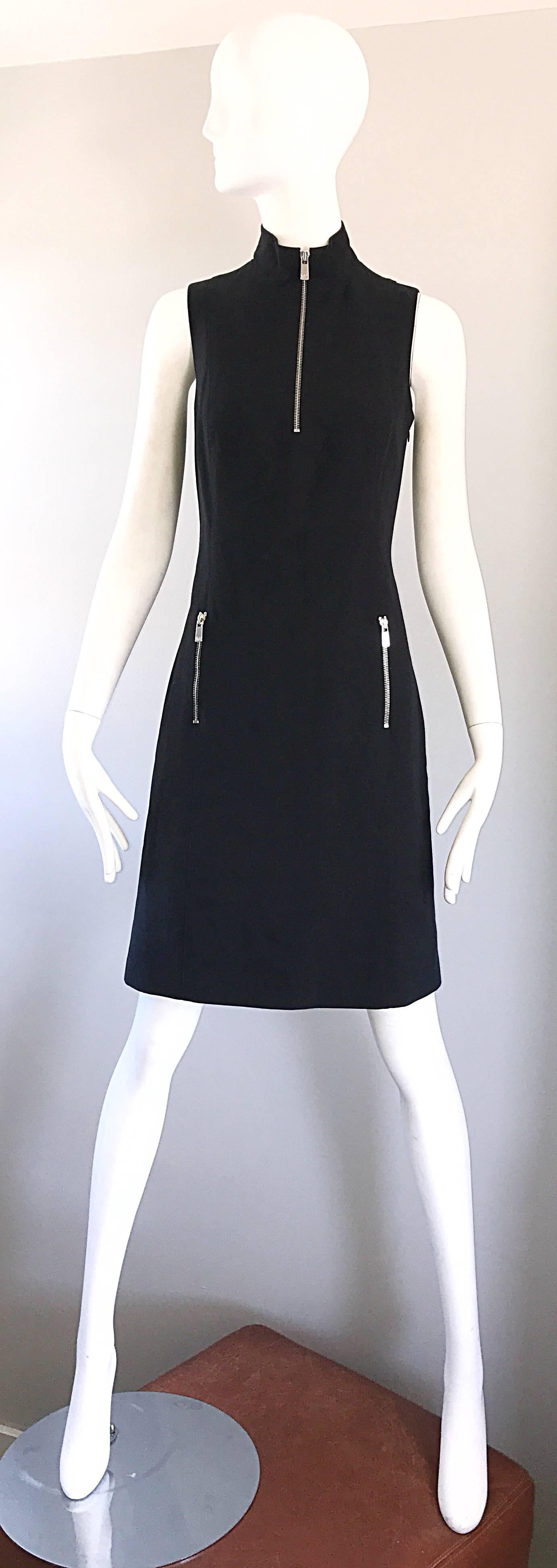 Brand New Michael Kors Collection Black Size 4 ' Zipper ' Sheath Dress NWT In New Condition In San Diego, CA