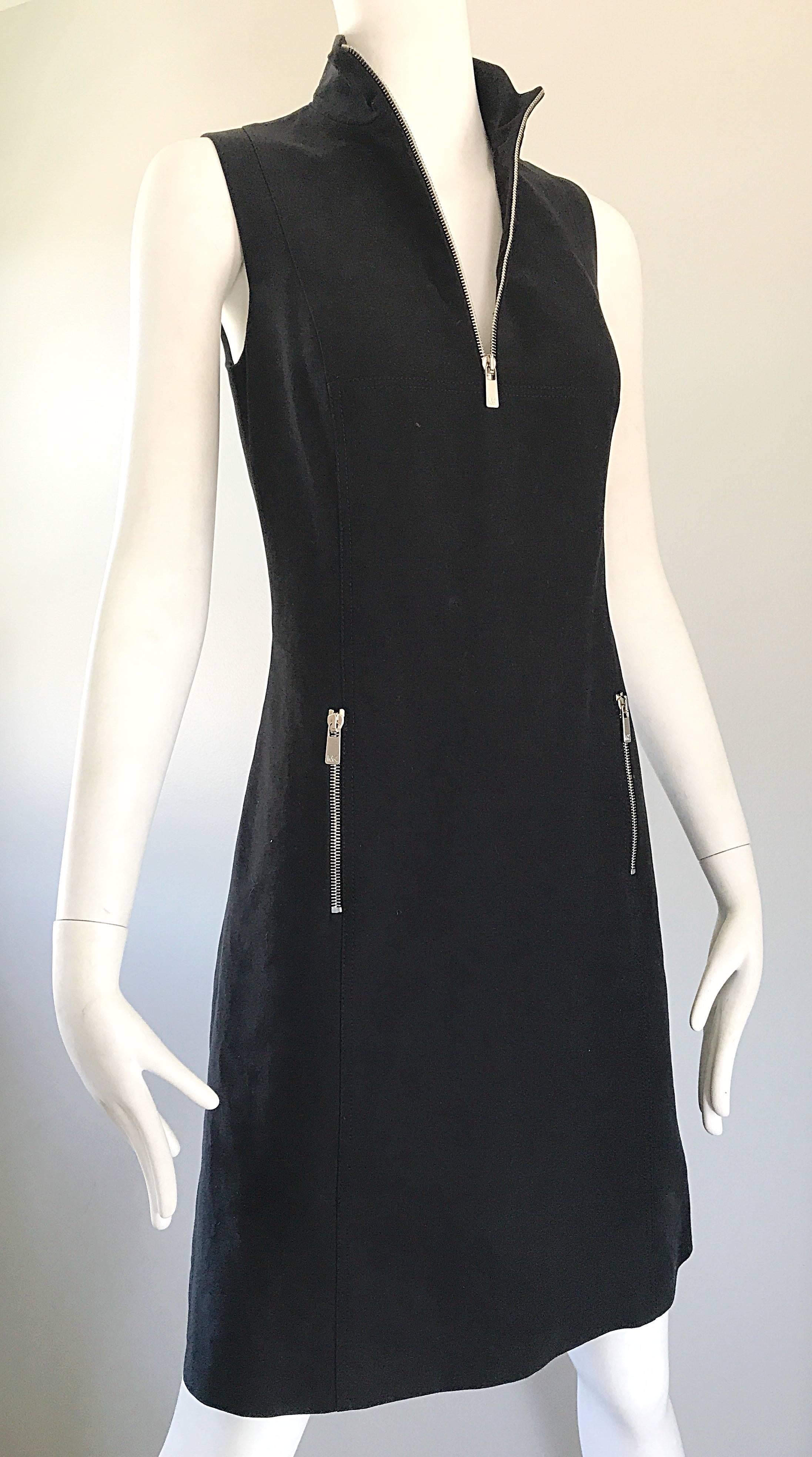 Women's Brand New Michael Kors Collection Black Size 4 ' Zipper ' Sheath Dress NWT