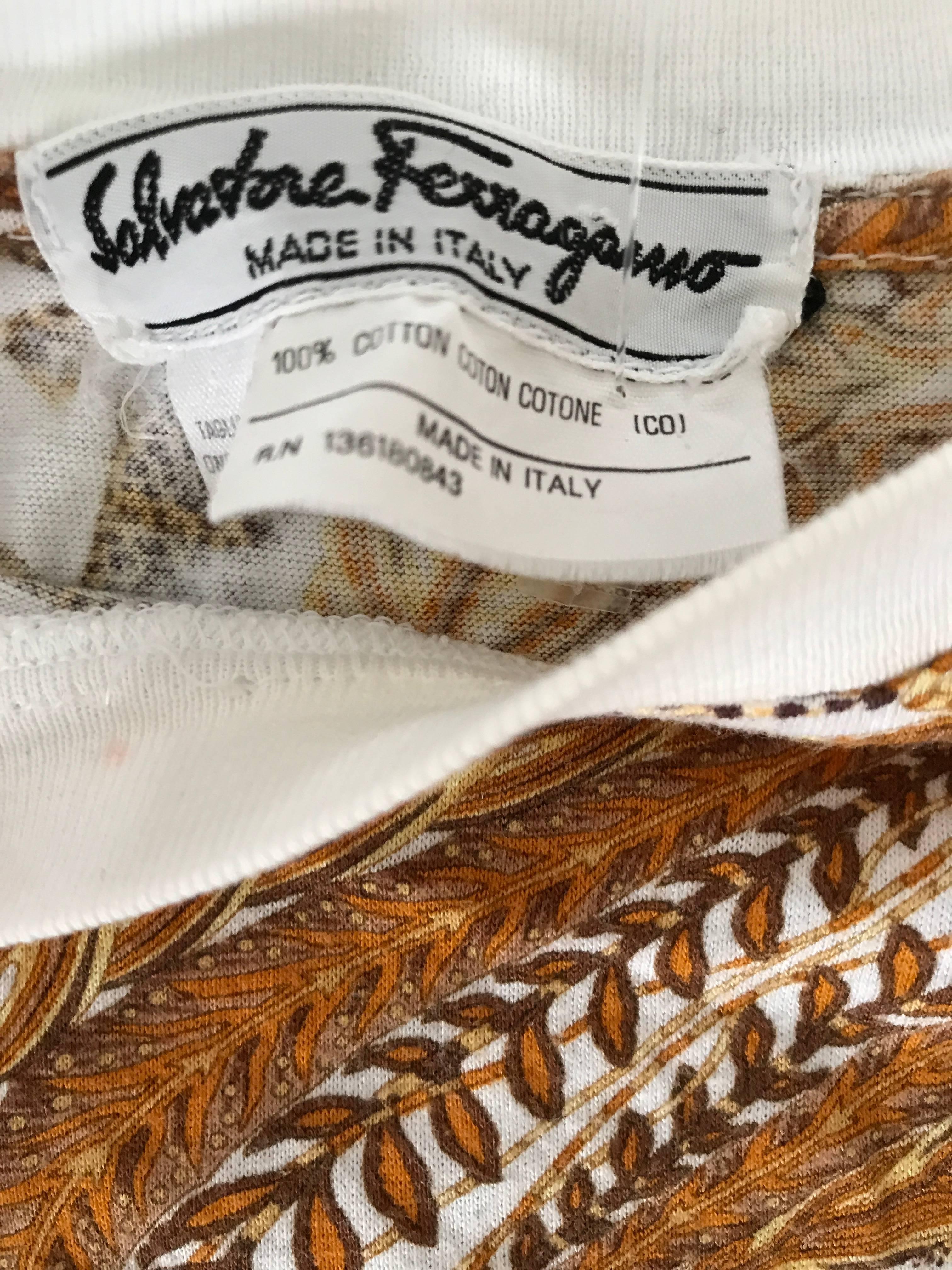 Vintage Salvatore Ferragomo 1990s Cheetah Leopard and Wheat Print 90s Tee Shirt For Sale 4