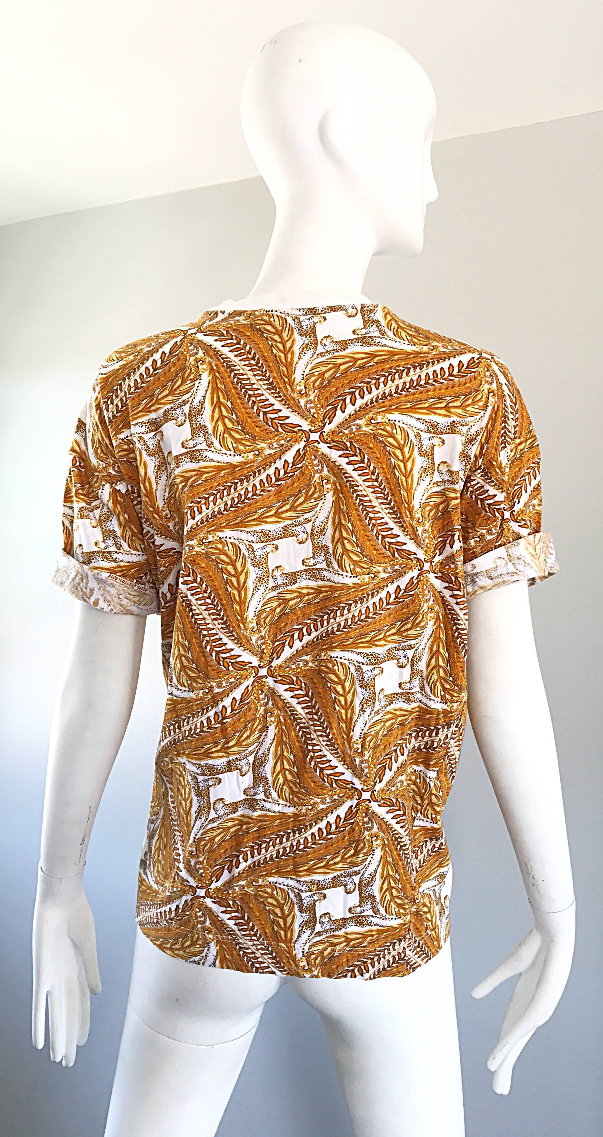 Women's or Men's Vintage Salvatore Ferragomo 1990s Cheetah Leopard and Wheat Print 90s Tee Shirt For Sale