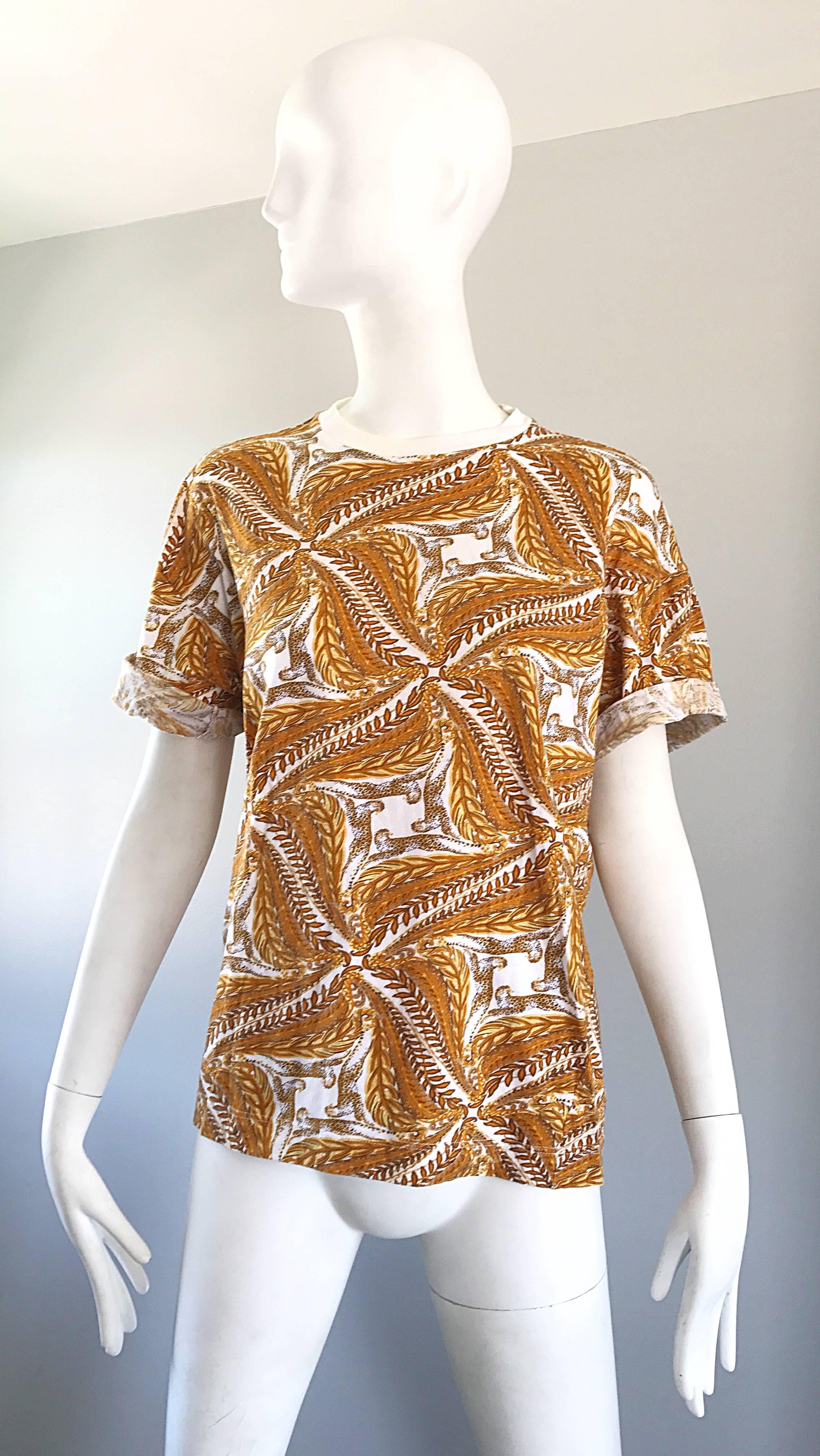 Vintage Salvatore Ferragomo 1990s Cheetah Leopard and Wheat Print 90s Tee Shirt For Sale 3