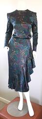 Louis Feraud Pretty Vintage Jewel Tone Size 4 Paisley Silk Long Sleeve Dress