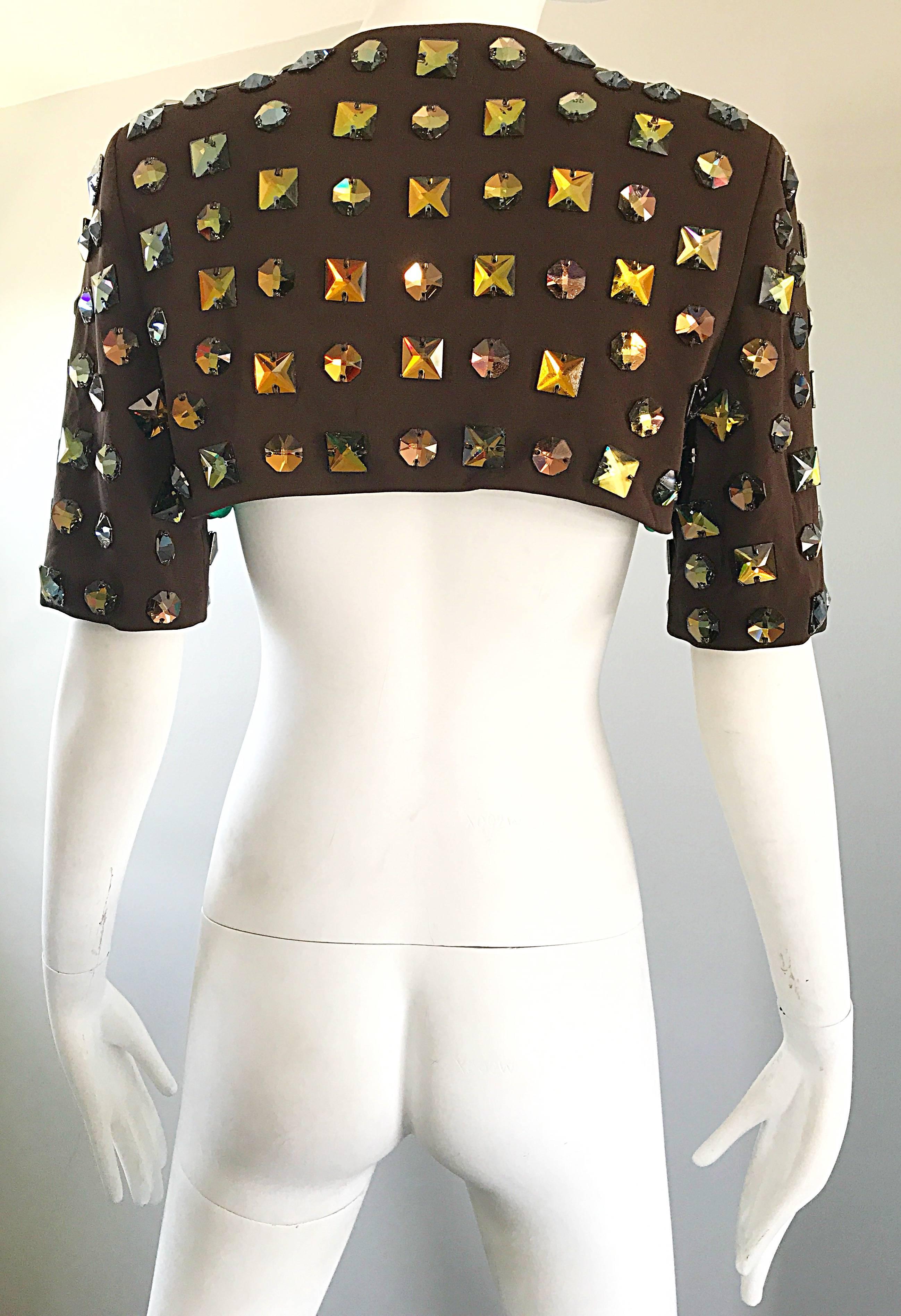 Fabulous 2000s C.D. Greene Brown Heavily Beaded Jeweled Cropped Vintage Bolero For Sale 1