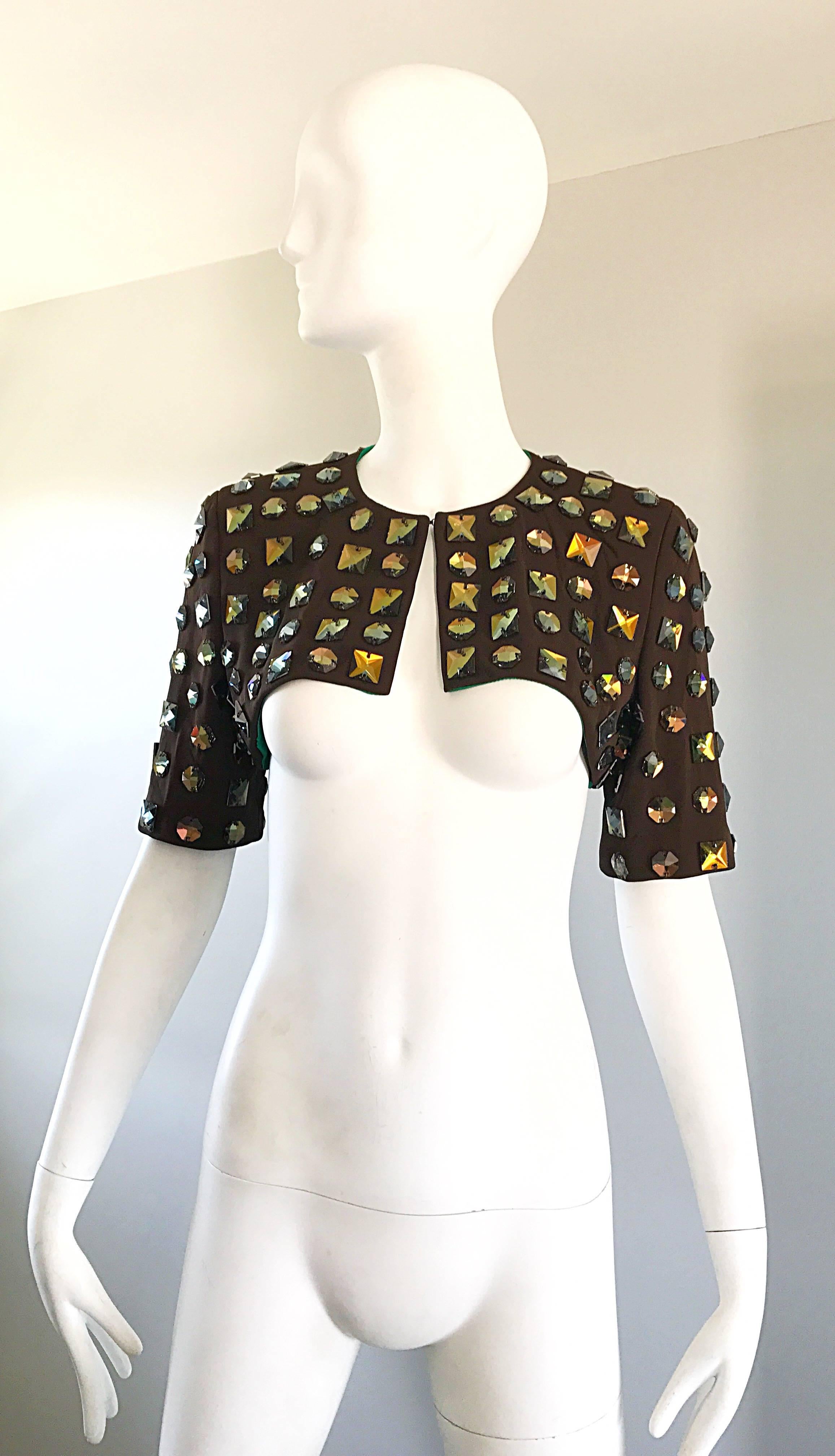 Fabulous 2000s C.D. Greene Brown Heavily Beaded Jeweled Cropped Vintage Bolero For Sale 3