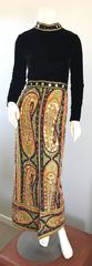 Amazing 1960s Pat Sandler Long Sleeve Paisley Gold Sequin Vintage 60s Maxi Dress