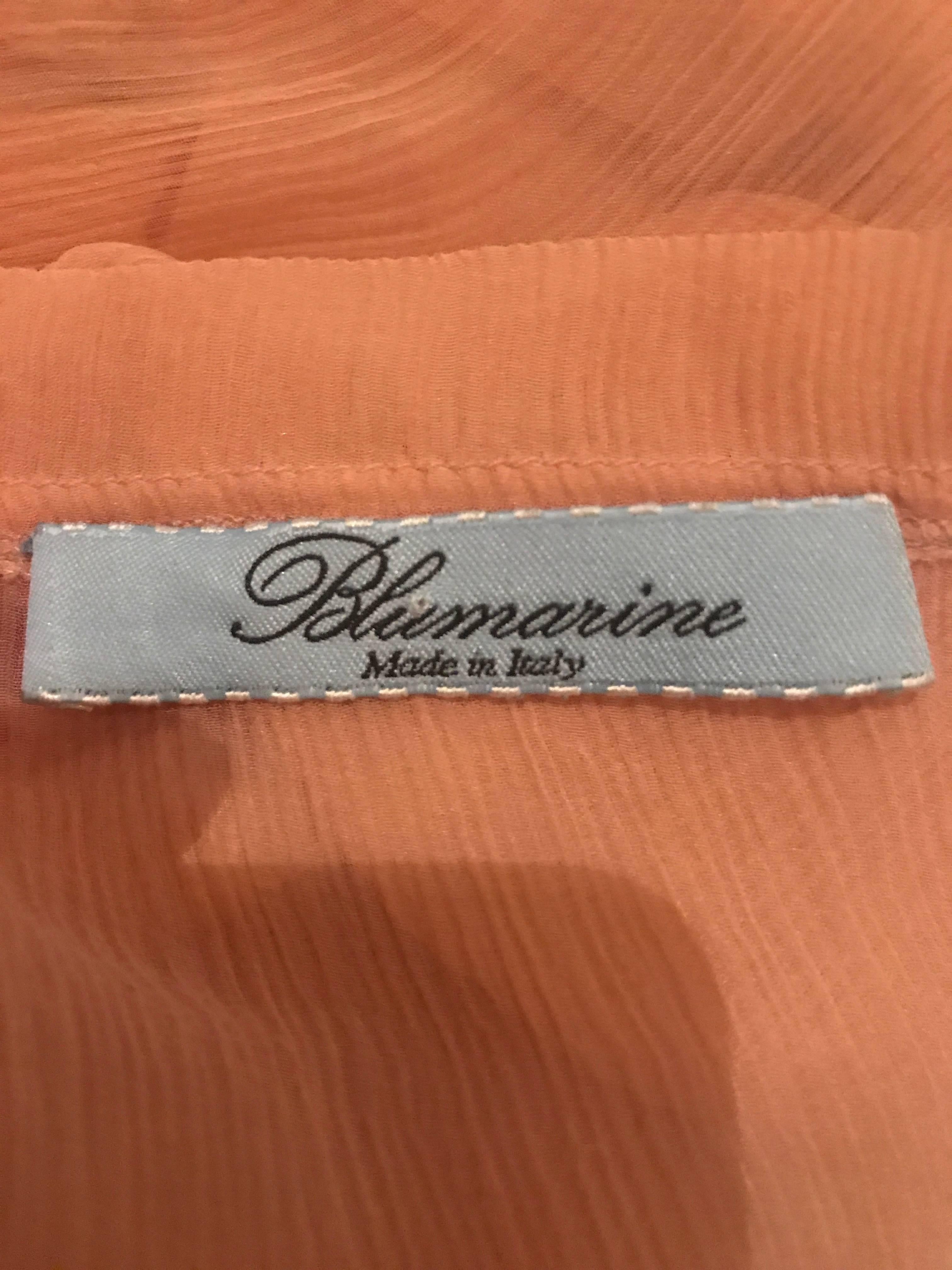 1990s Blumarine by Anna Molinari Light Pink Peach Chiffon Semi Sheer Blouse Top For Sale 2