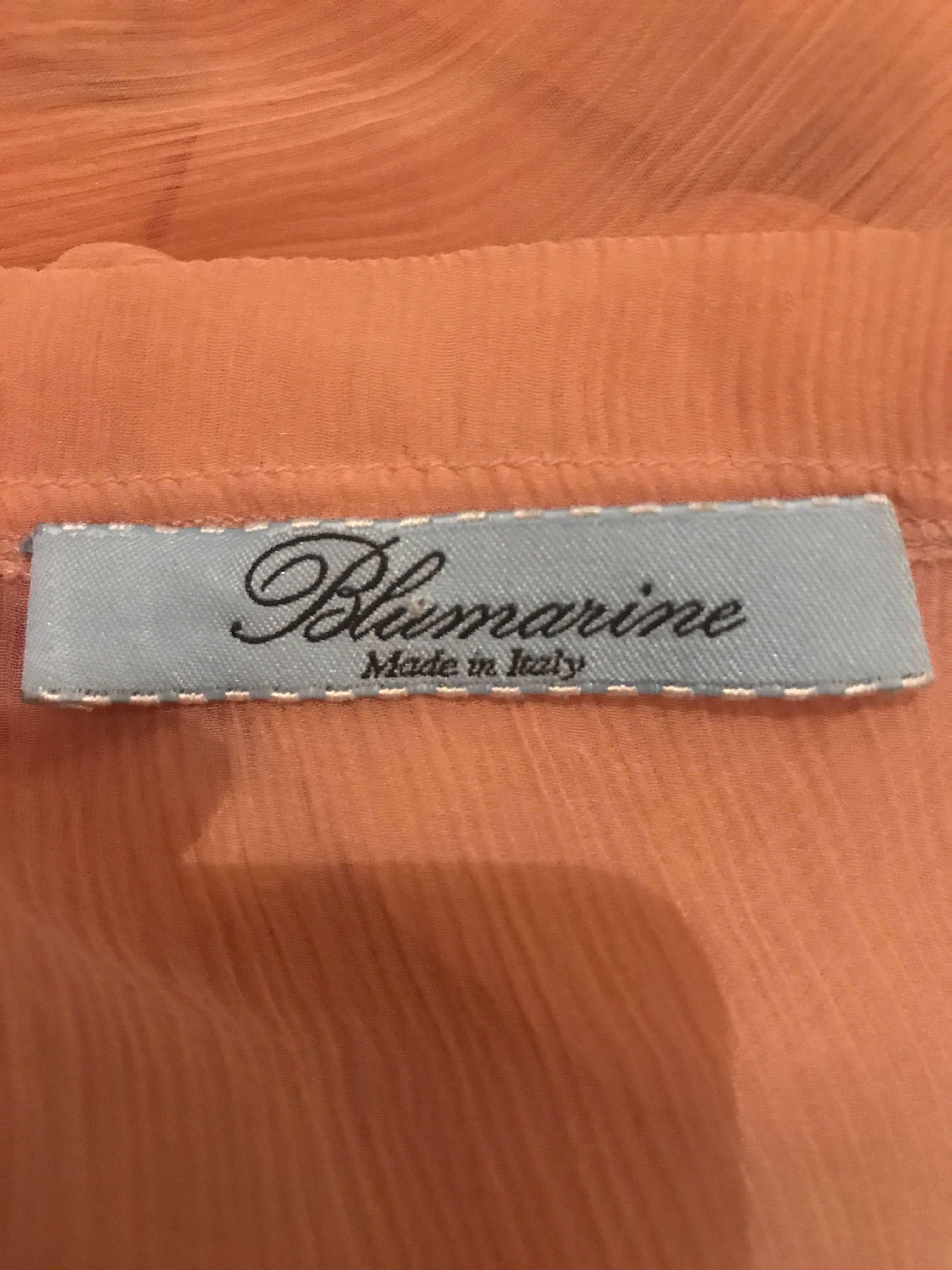 1990er Blumarine by Anna Molinari Hellrosa Pfirsichfarbenes halbdurchsichtiges Chiffon-Bluse Top im Angebot 5