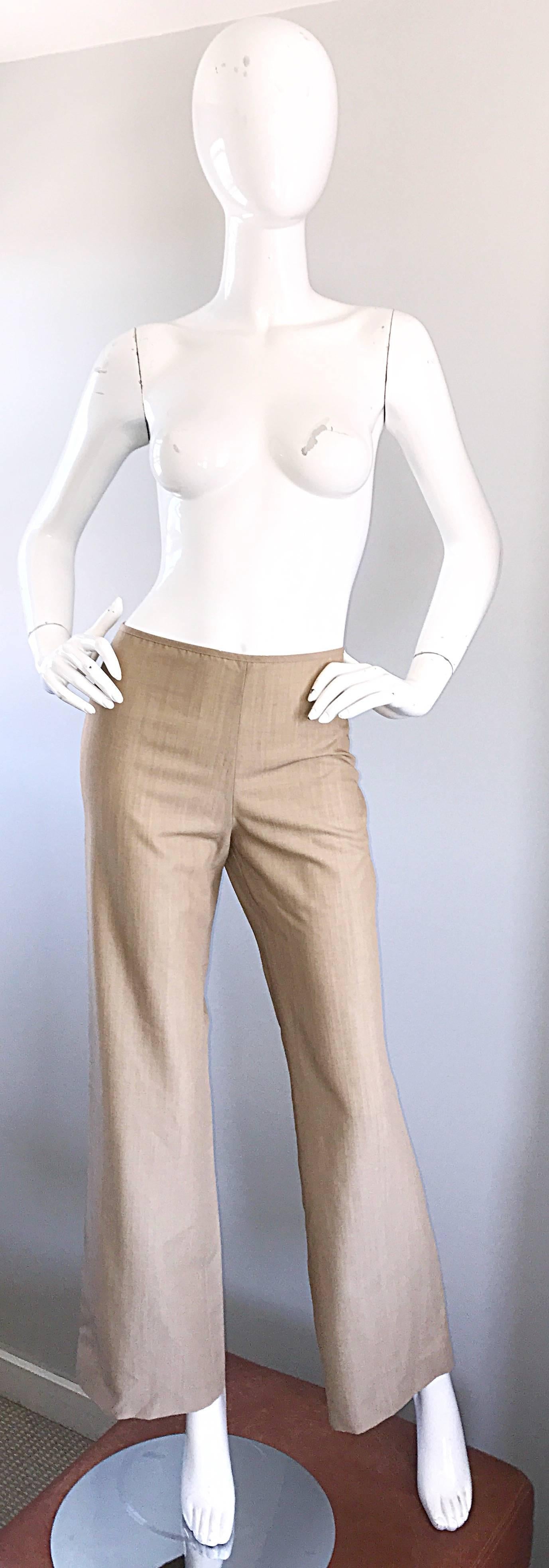 Chic vintage 90s JEAN PAUL GAULTIER high waisted wide leg lightweight virgin wool Flat front trousers! Features the softest lightweight virgin wool that is perfect all year. Flattering and stylish high waisted fit, with a chic flared leg. Hidden