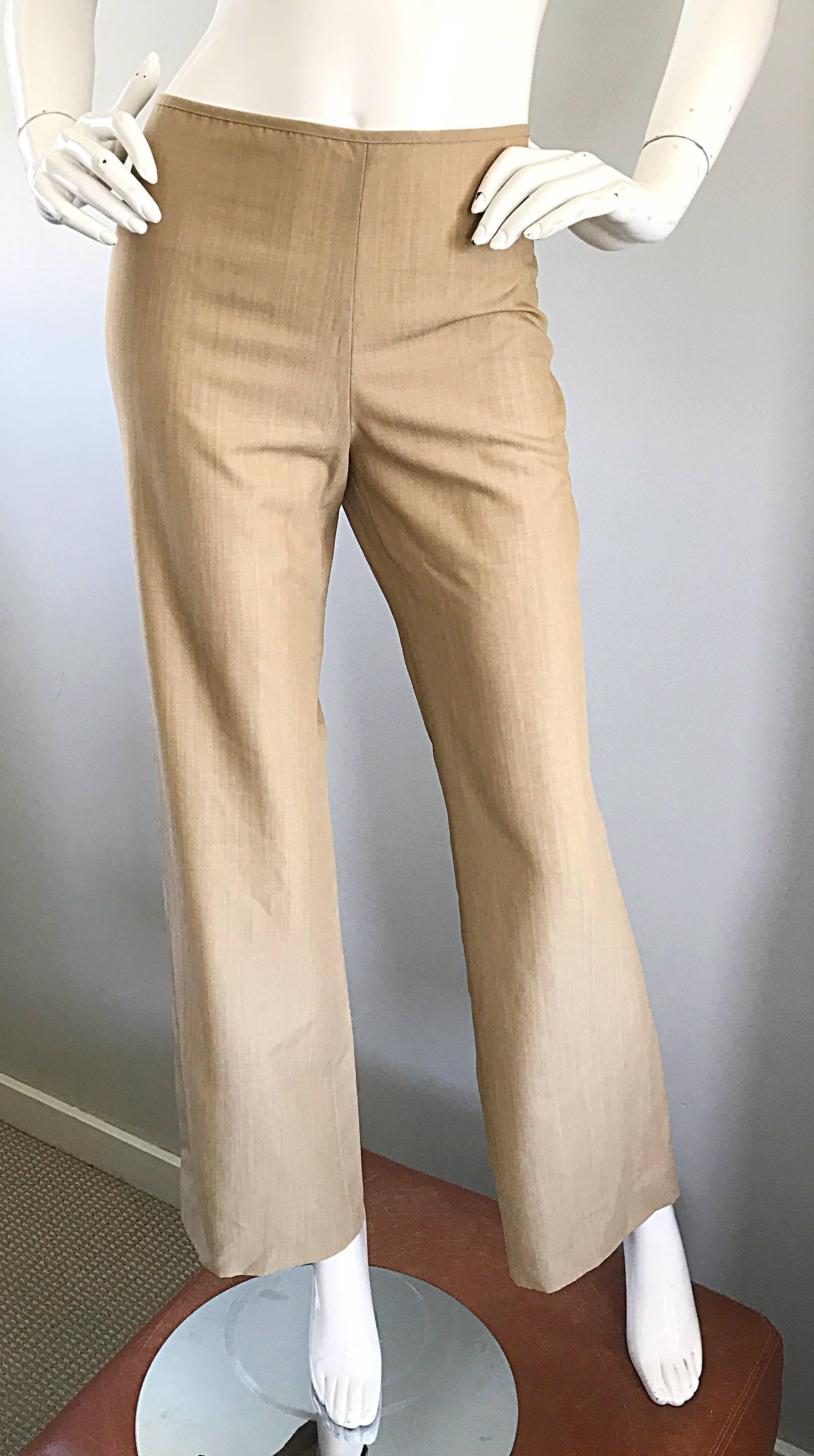 Women's Jean Paul Gaultier 1990s Vintage Size 6 High Waisted Wide Leg Khaki Tan Pants