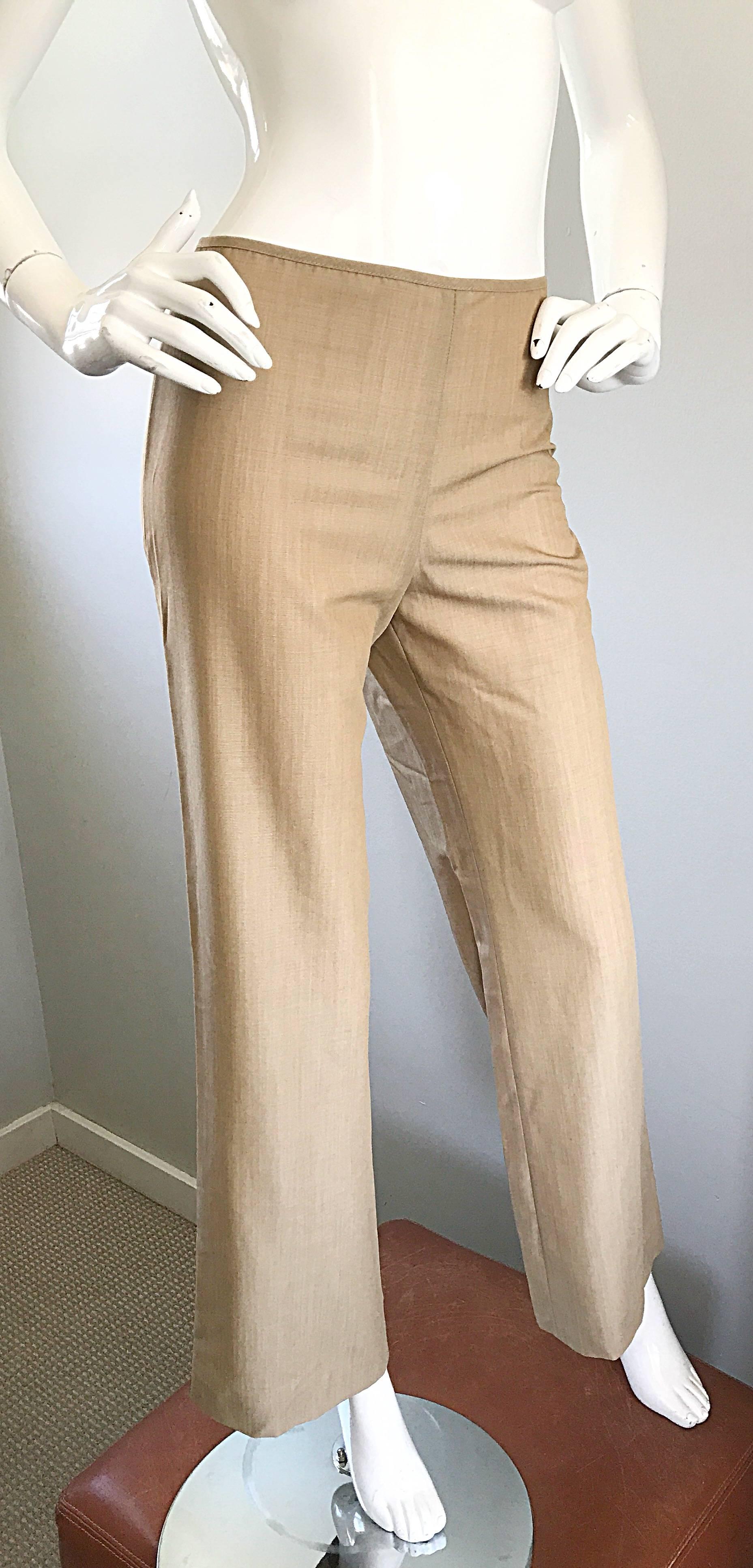 Beige Jean Paul Gaultier 1990s Vintage Size 6 High Waisted Wide Leg Khaki Tan Pants