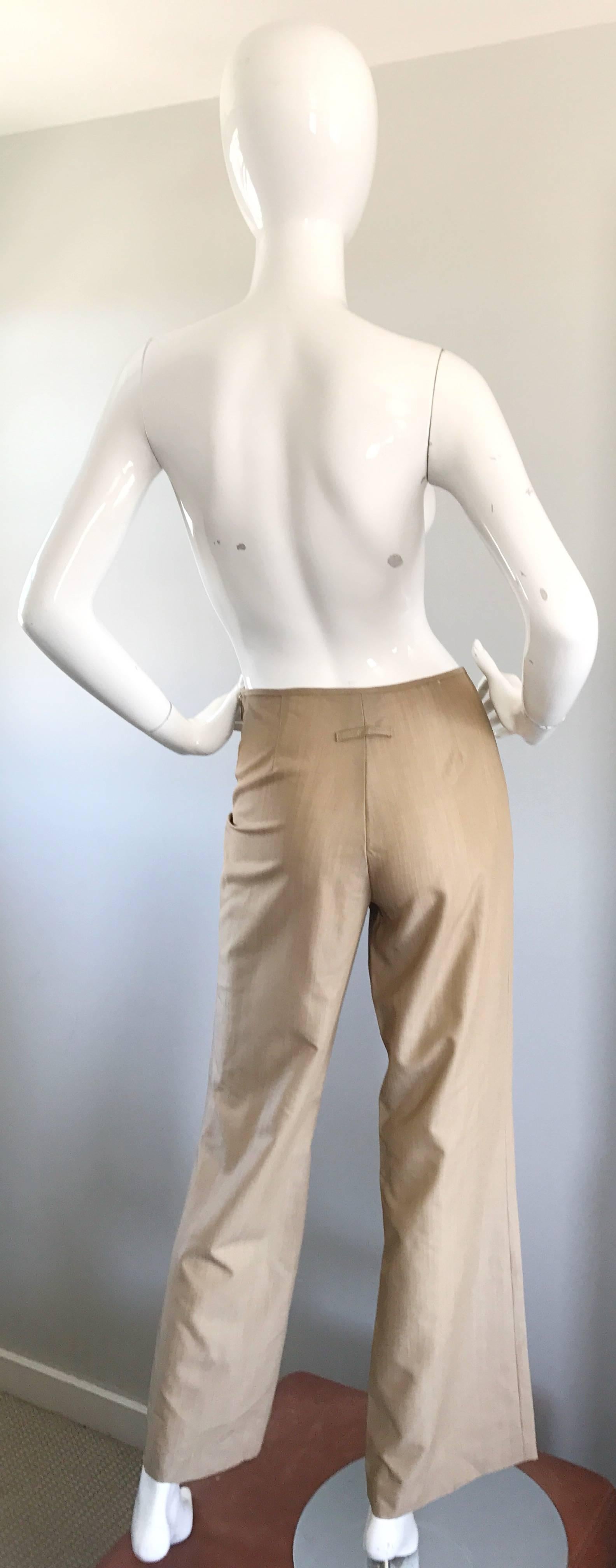 Jean Paul Gaultier 1990s Vintage Size 6 High Waisted Wide Leg Khaki Tan Pants In Excellent Condition In San Diego, CA
