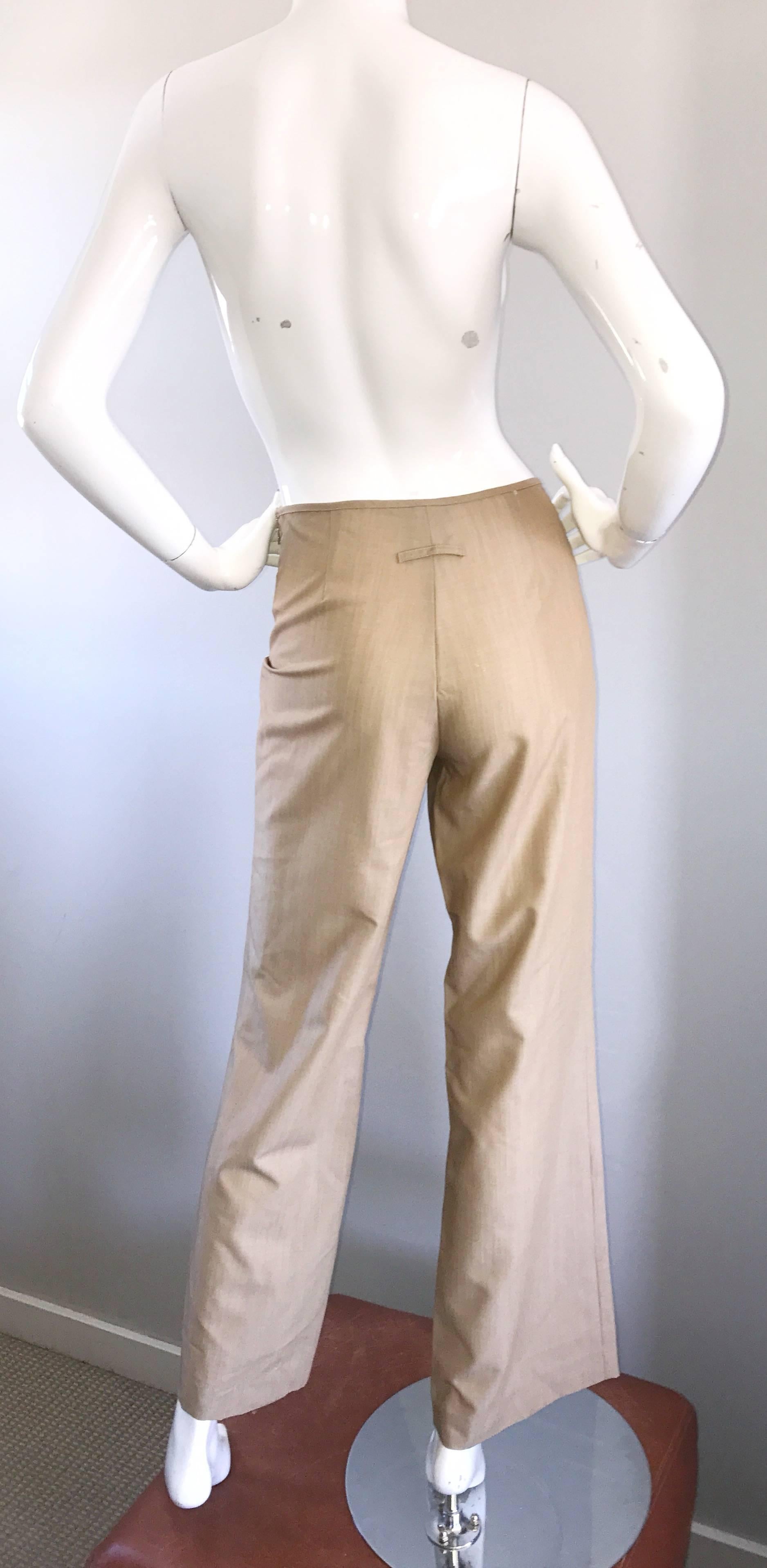 Jean Paul Gaultier 1990s Vintage Size 6 High Waisted Wide Leg Khaki Tan Pants 1