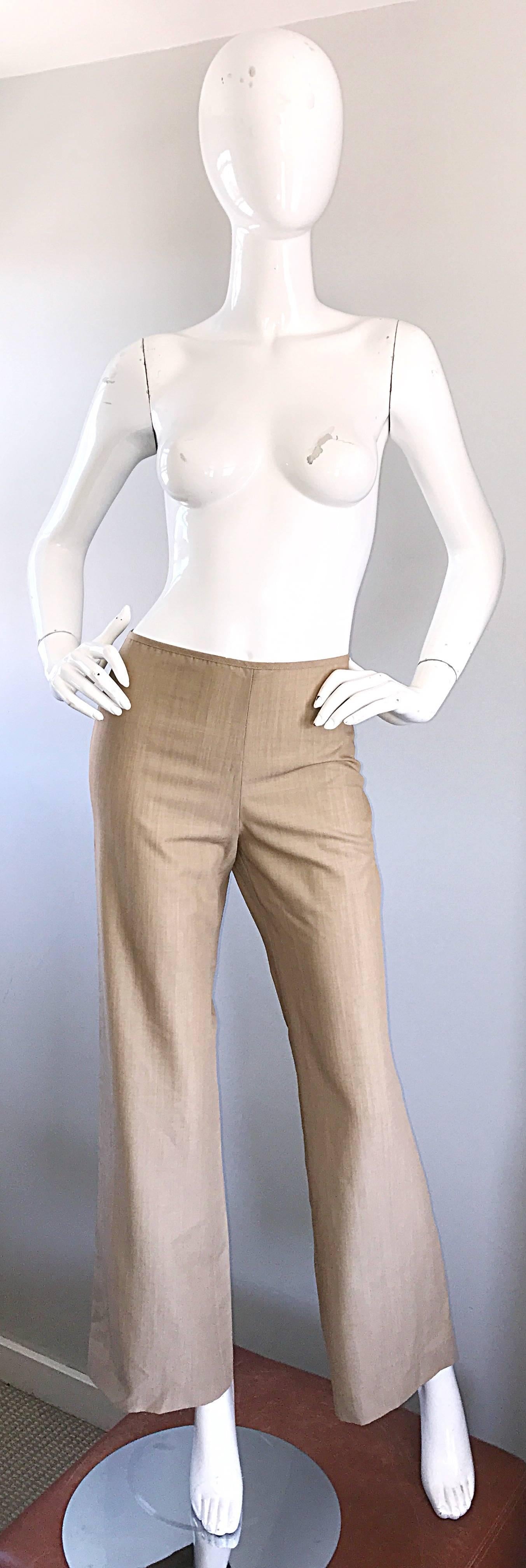 Jean Paul Gaultier 1990s Vintage Size 6 High Waisted Wide Leg Khaki Tan Pants 2
