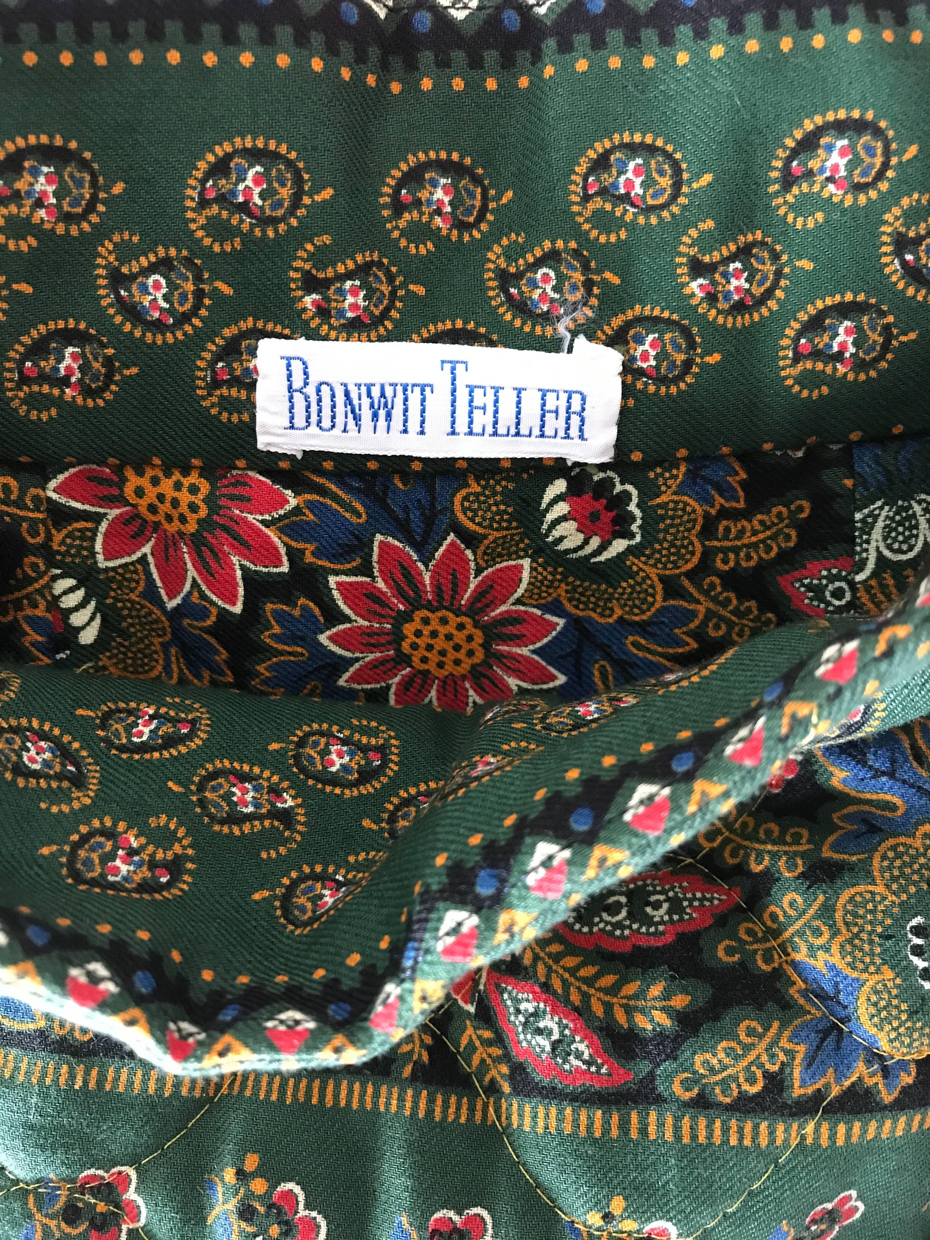 1970s Bonwit Teller Paisley Flower Print Vintage 70s Cotton Boho Maxi Skirt  For Sale 2