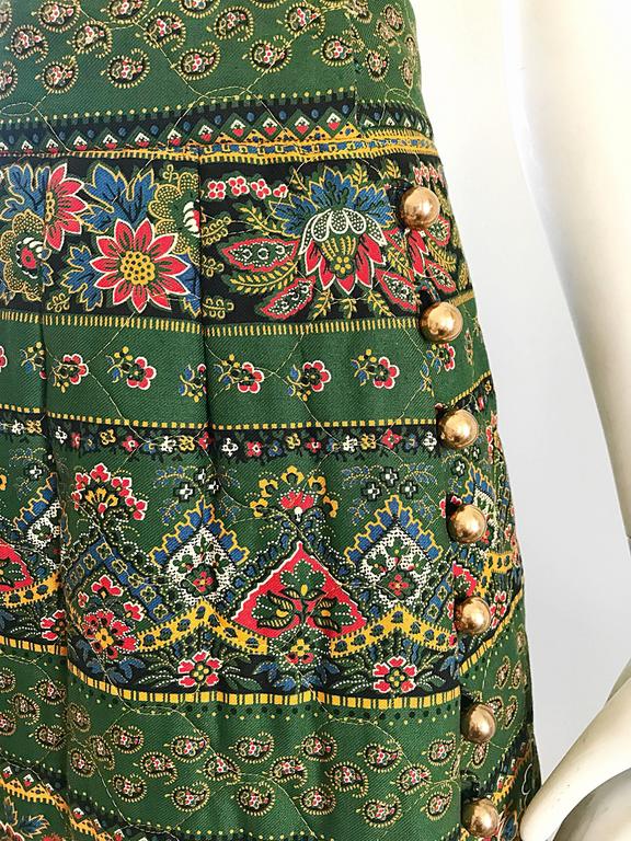Black 1970s Bonwit Teller Paisley Flower Print Vintage 70s Cotton Boho Maxi Skirt  For Sale