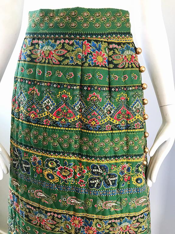 Women's 1970s Bonwit Teller Paisley Flower Print Vintage 70s Cotton Boho Maxi Skirt  For Sale