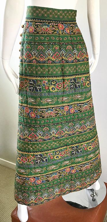 1970s Bonwit Teller Paisley Flower Print Vintage 70s Cotton Boho Maxi Skirt  For Sale 2