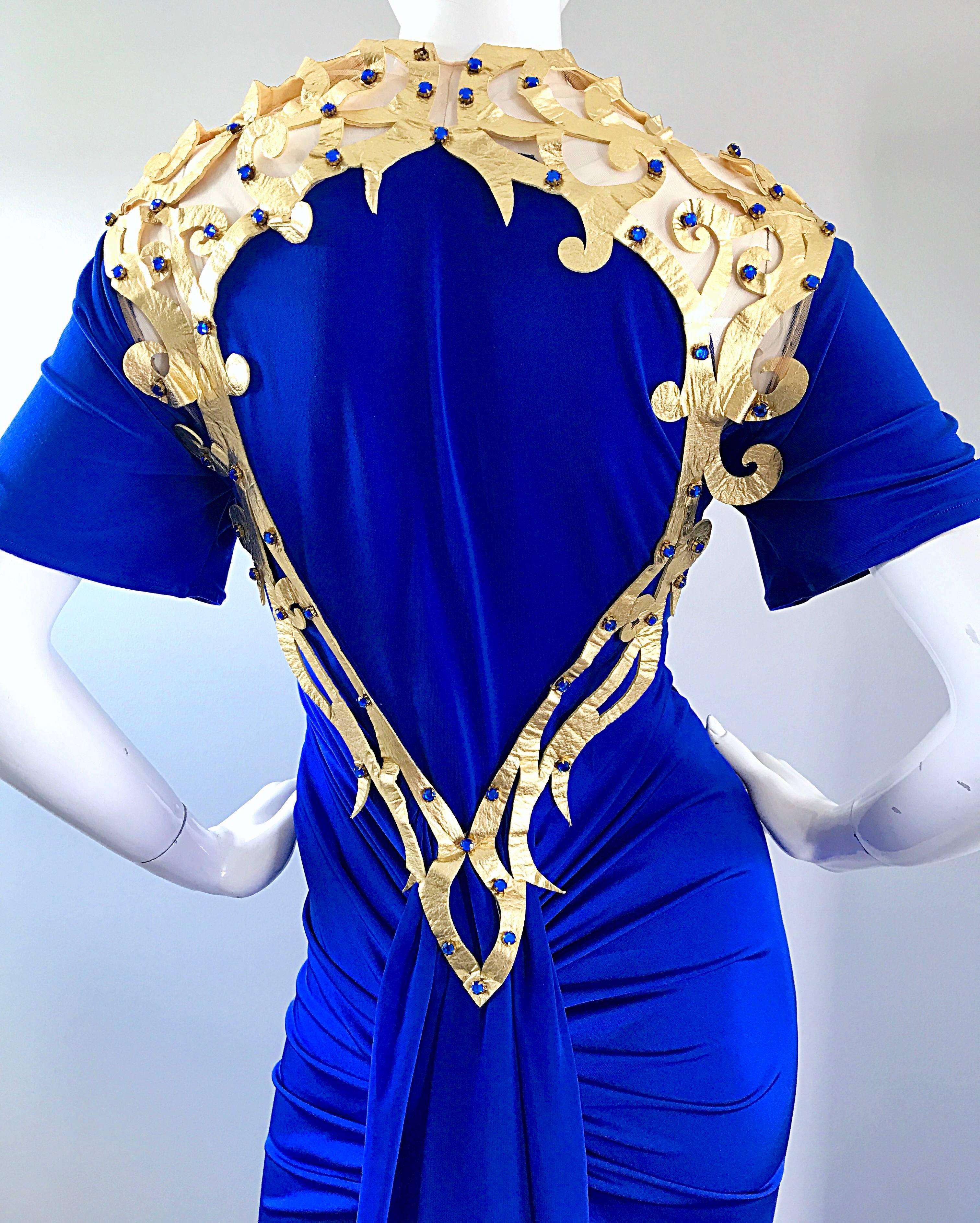 royal blue and gold dress