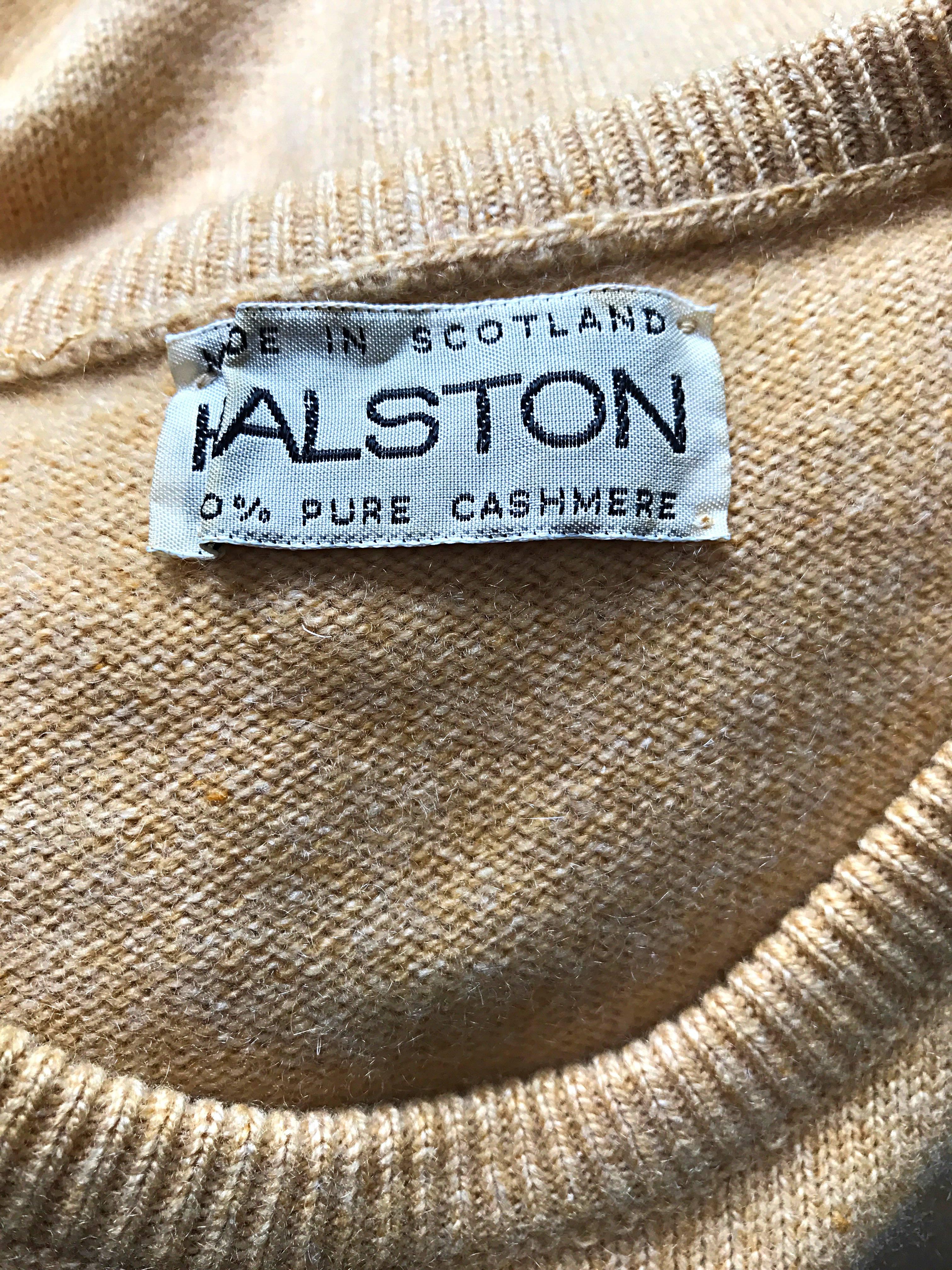 Vintage Halston Cashmere Camel Tan 1970s Sleeveless 70s Sweater Dress 5