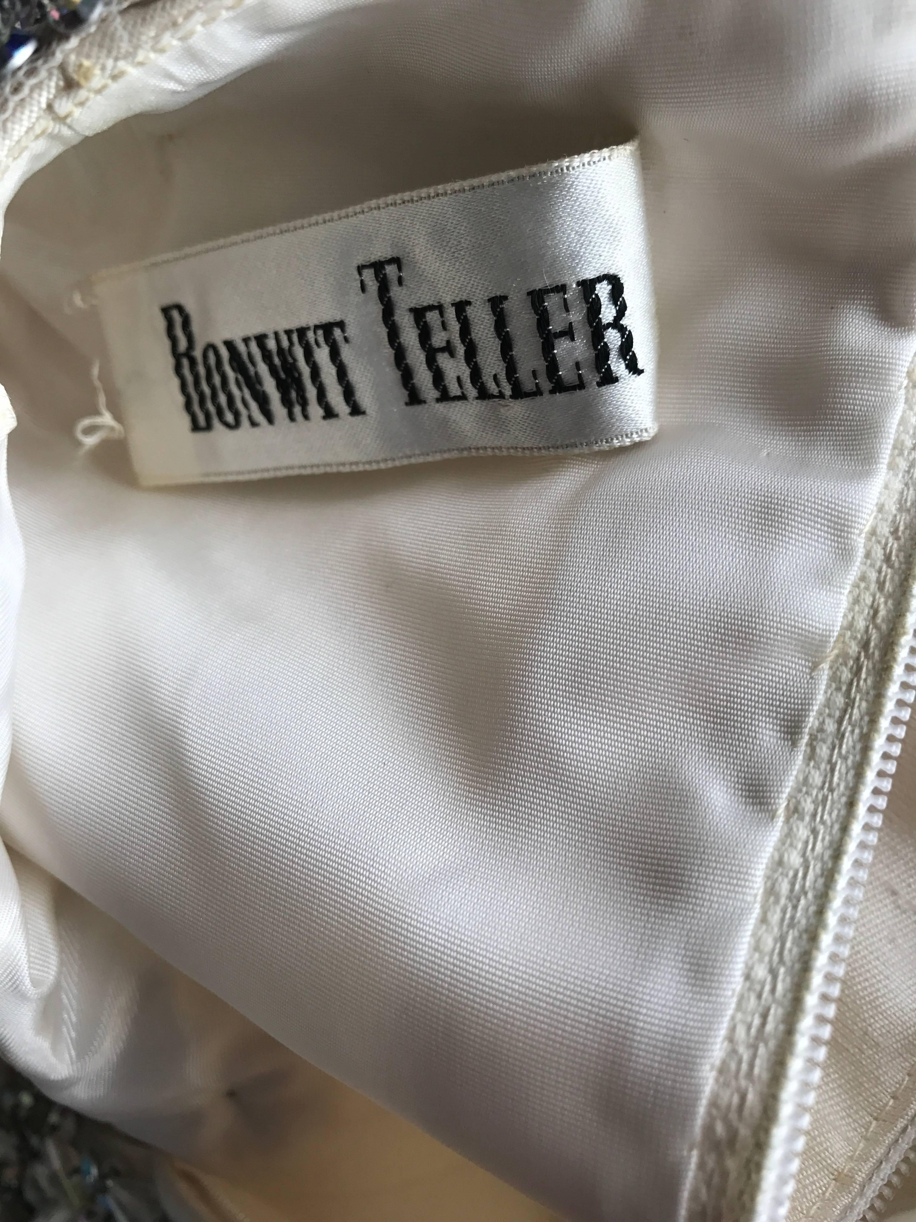 Chic 1960s Bonwit Teller Demi Couture Ivory Silk Shantung Beaded A Line Dress 4