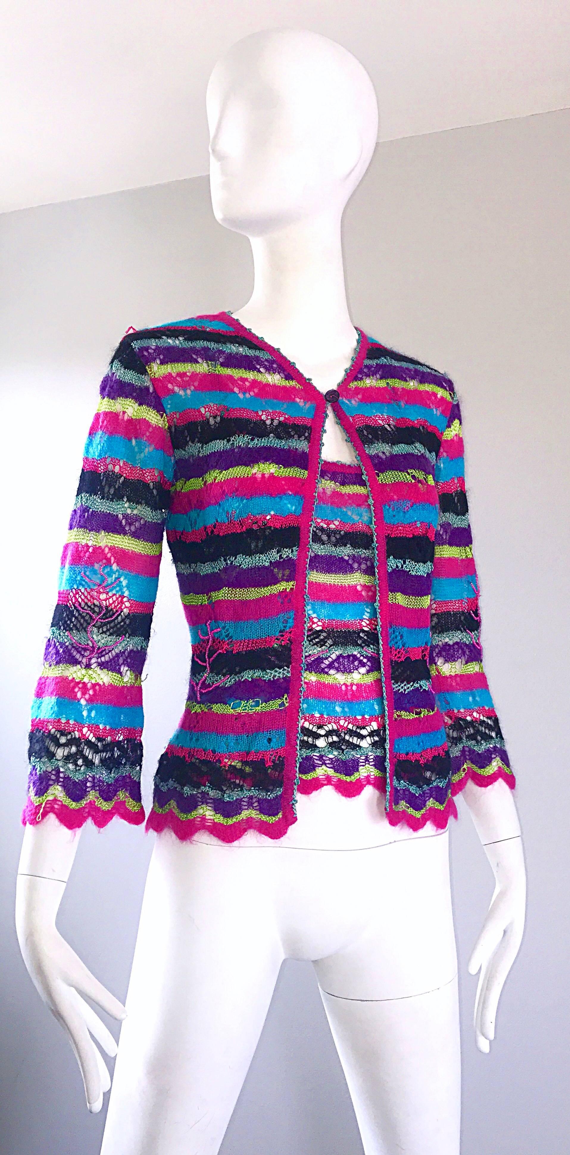 1990s Christian Lacroix Beaded Mohair Two Piece Vintage 90s Twinset Sweater Set In Excellent Condition In San Diego, CA