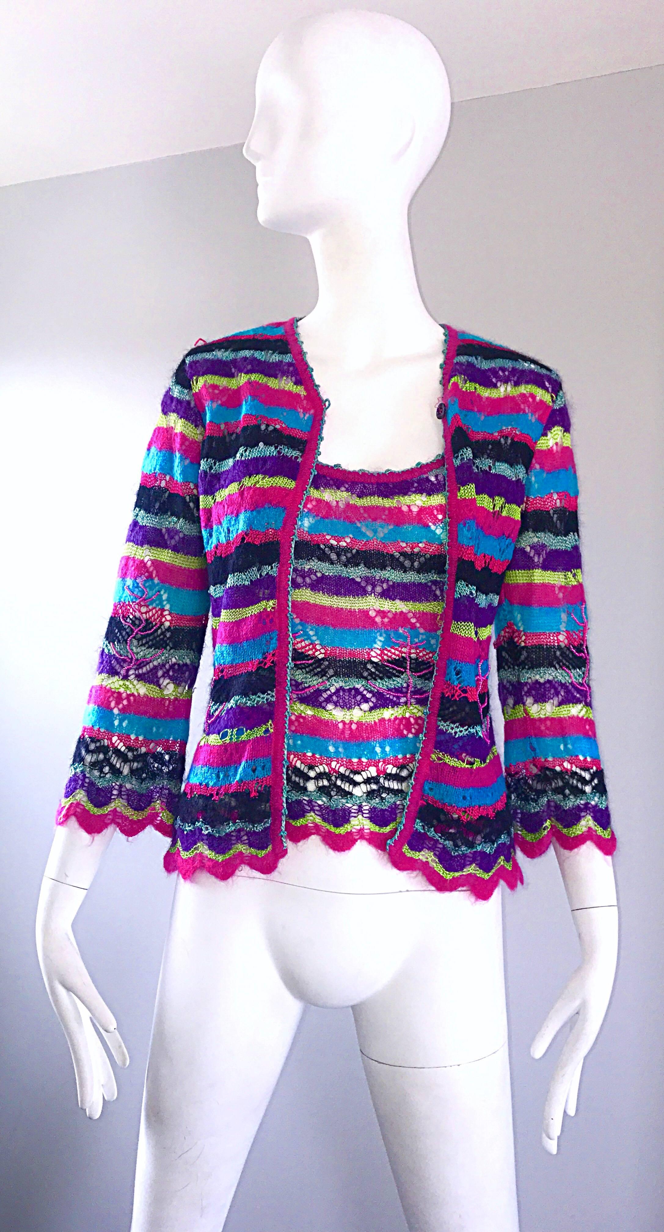 Women's 1990s Christian Lacroix Beaded Mohair Two Piece Vintage 90s Twinset Sweater Set