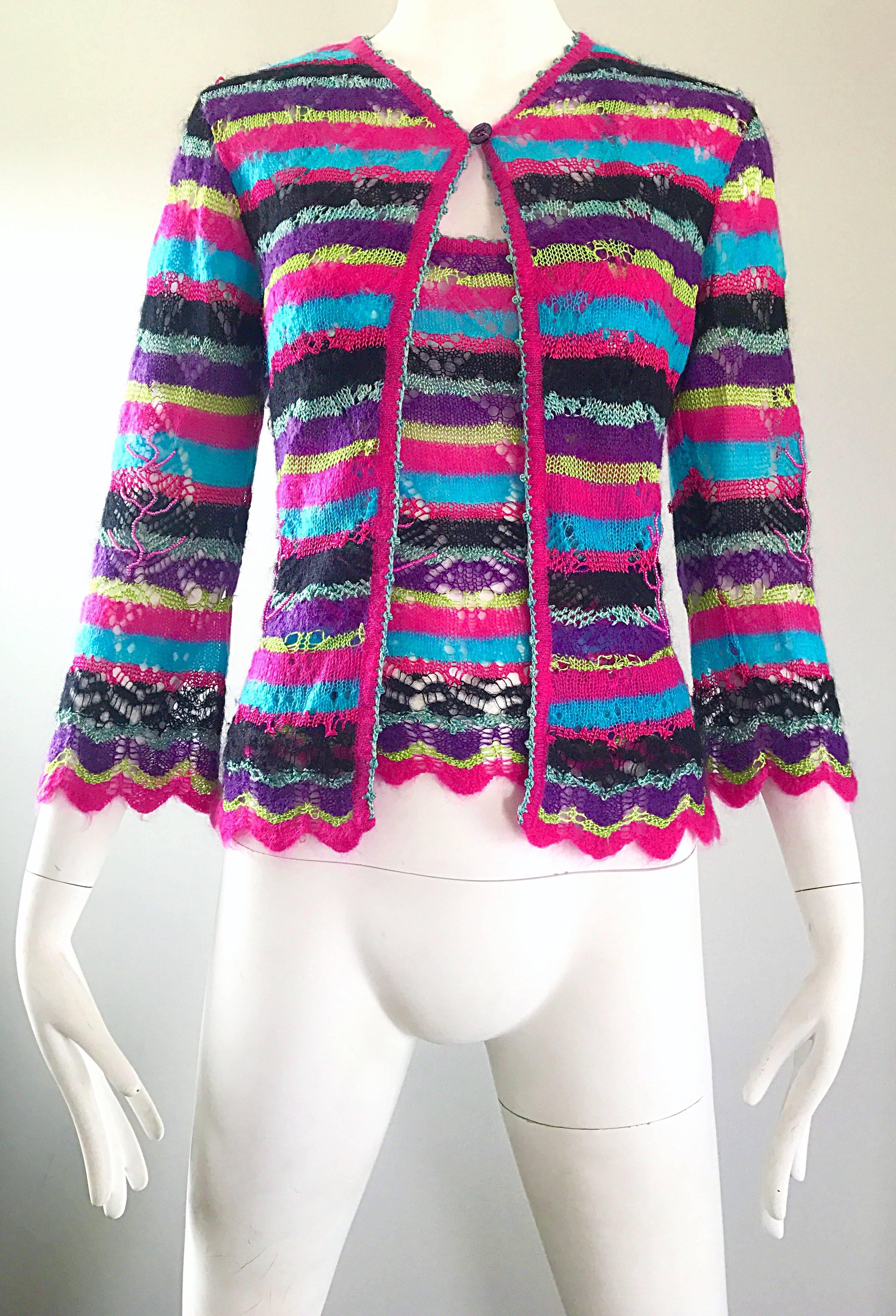 1990s Christian Lacroix Beaded Mohair Two Piece Vintage 90s Twinset Sweater Set 1