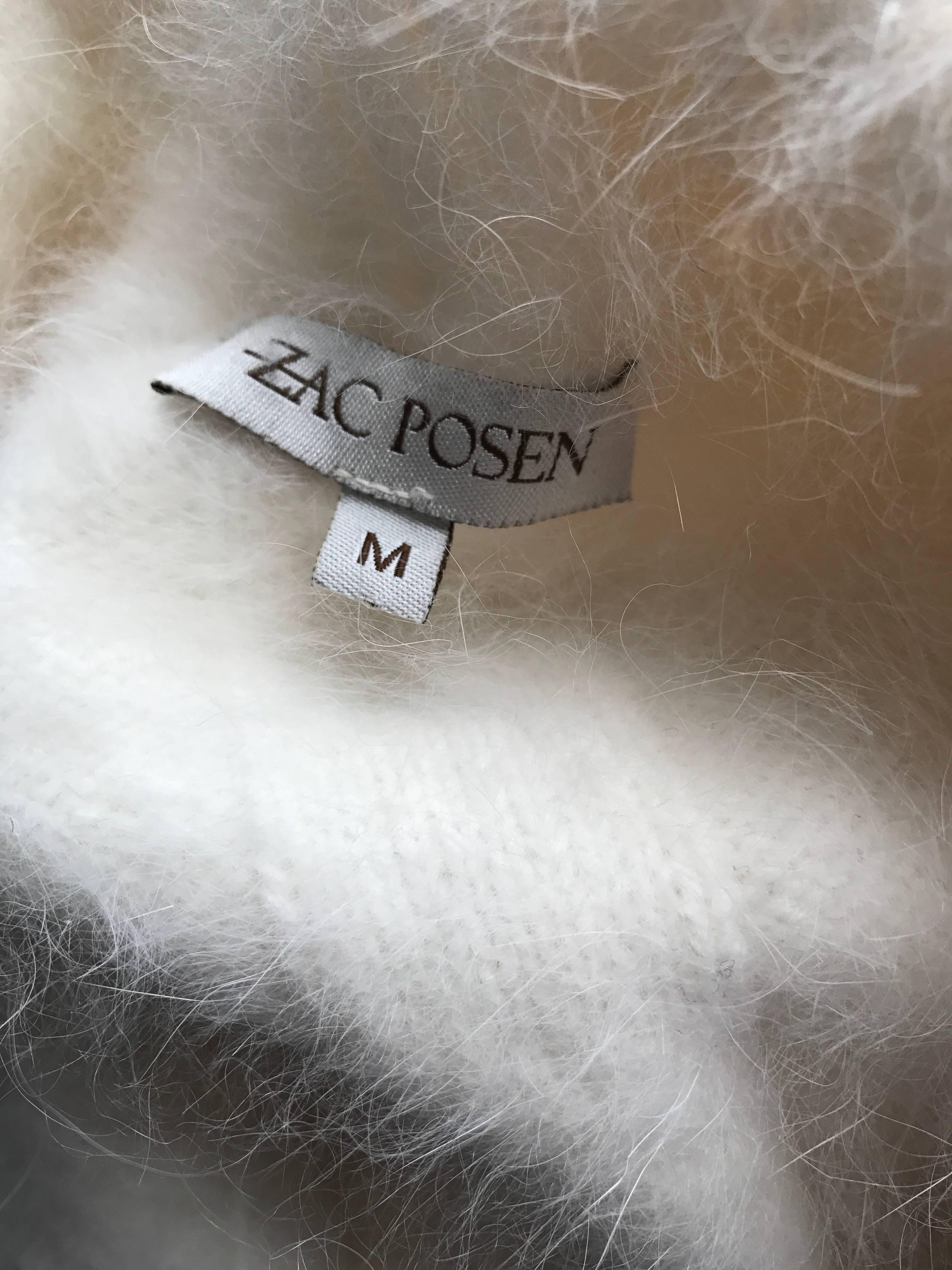 Chic Zac Posen Ivory + Snakeskin Angora 3/4 Sleeves Cropped Sweater Jumper  2