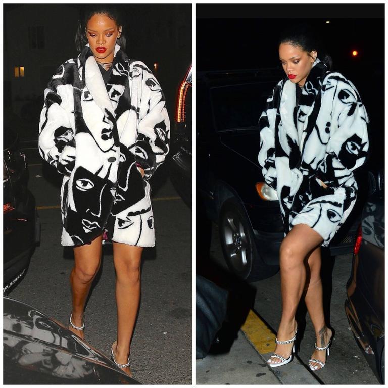 Rihanna's Vintage Picasso Esque Black and White Faux Fur Lush Face Jacket  Coat at 1stDibs