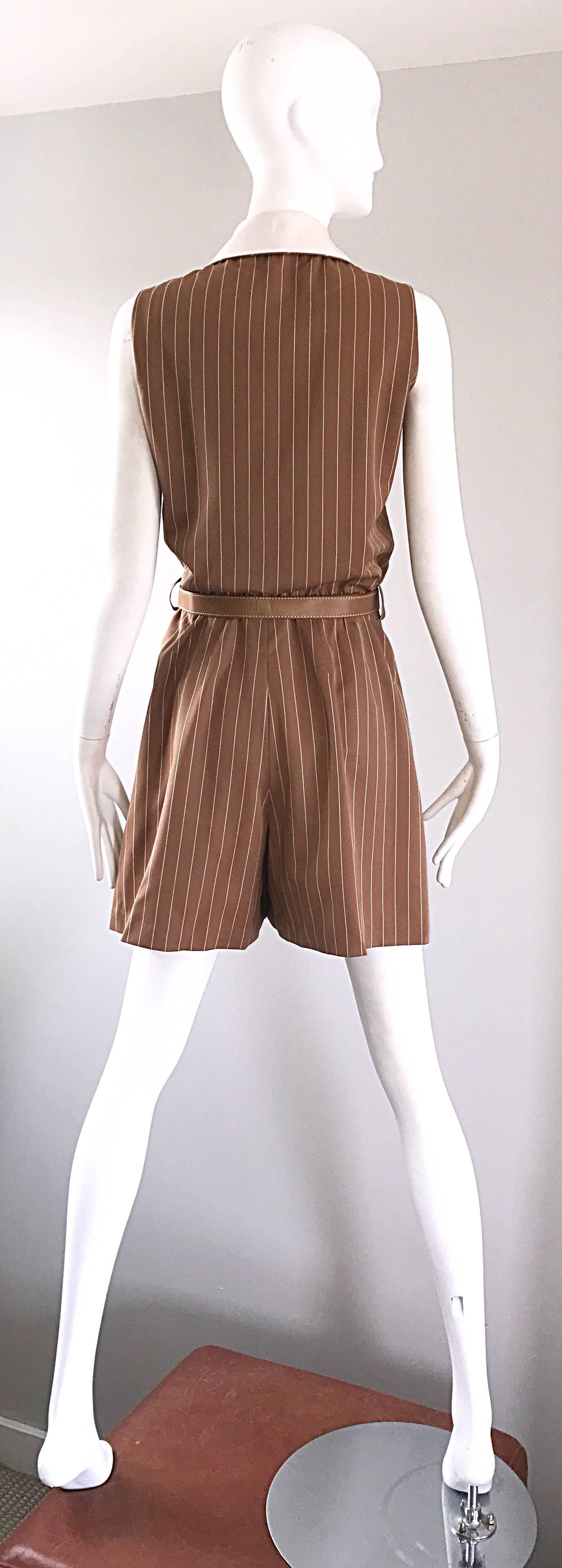 Rare Vintage Givenchy Couture Brown and White Pinstripe 1990s Romper Jumpsuit 2