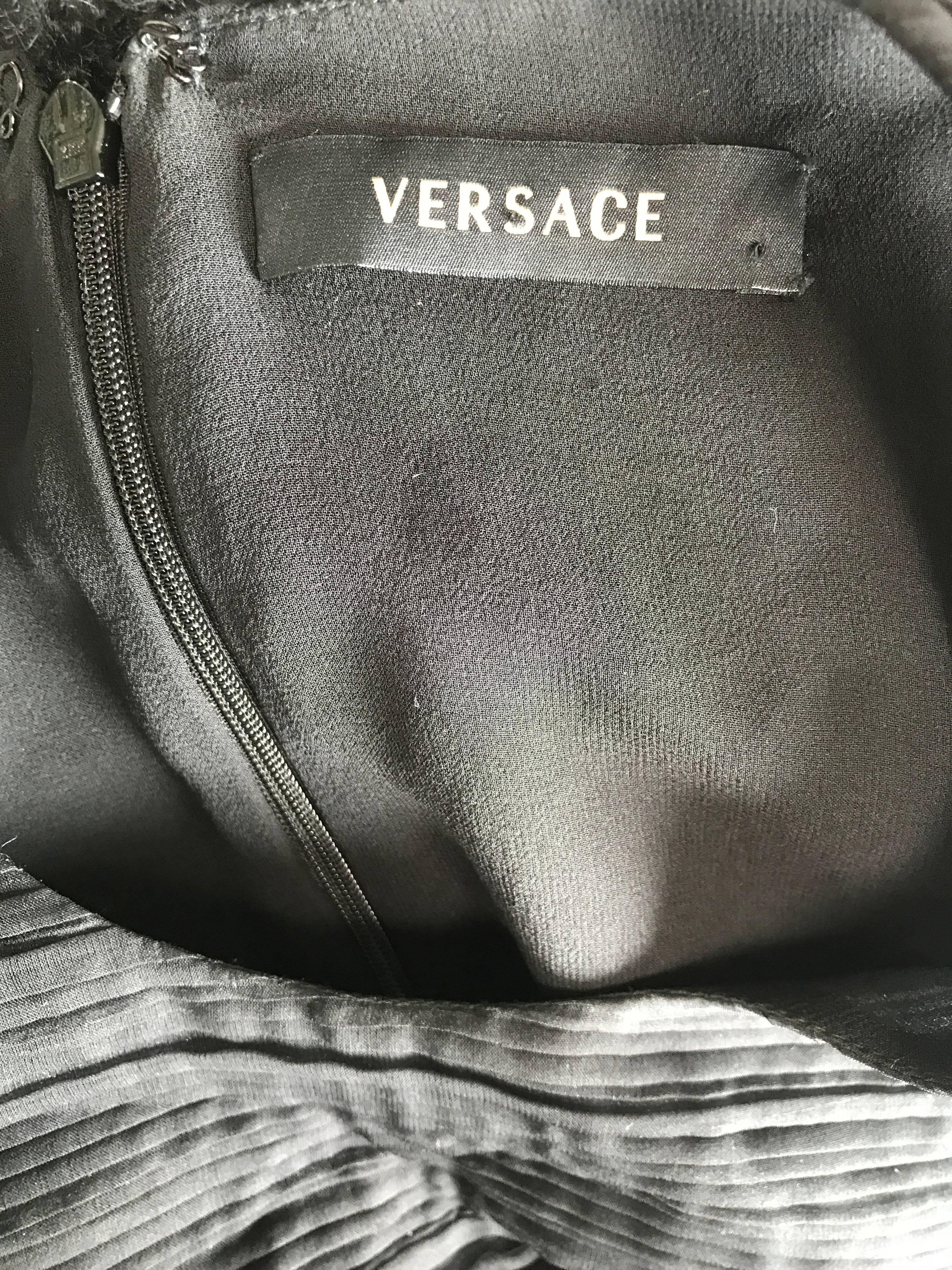 2000s Gianni Versace Black Silk Side Cut Out Rhinestone Bodycon Vintage Dress  For Sale 3