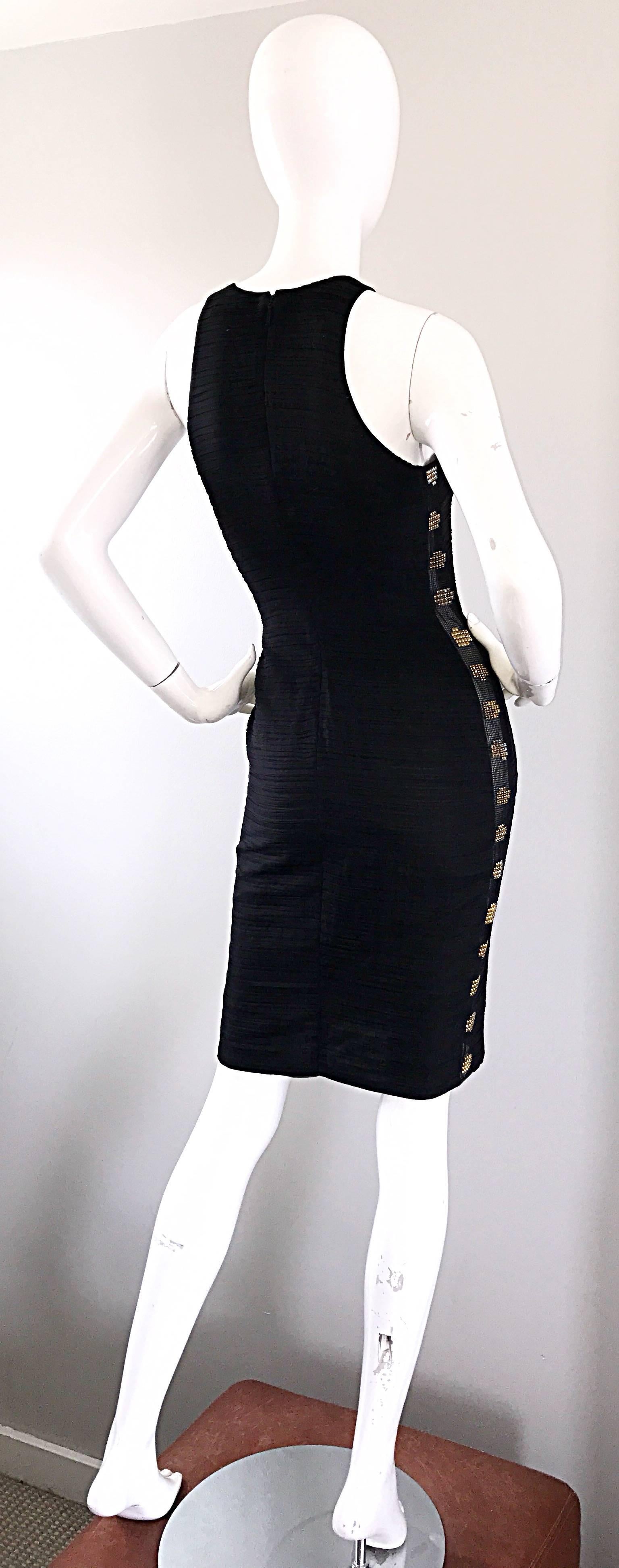 2000s Gianni Versace Black Silk Side Cut Out Rhinestone Bodycon Vintage Dress  In Excellent Condition For Sale In San Diego, CA