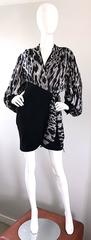 90s Jean Claude Jitrois Black and White Leopard Print Leather + Silk Mini Dress