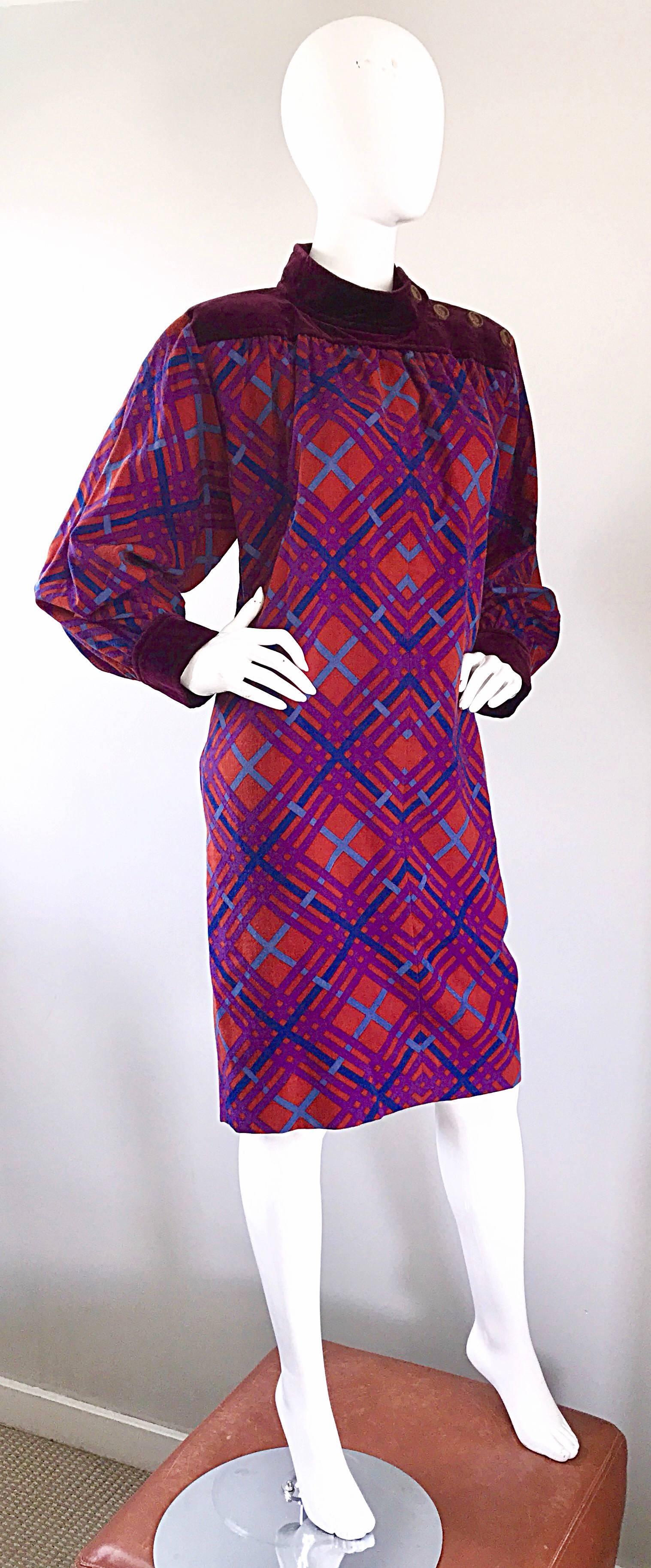 Yves Saint Laurent Vintage Russian Collection 1976 Geometric 70s Dress  In Excellent Condition For Sale In San Diego, CA
