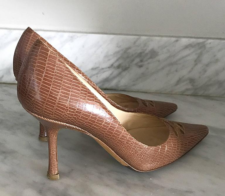 Jimmy Choo Size 36 6 Tan Nude Lizard Embossed Peek-a-Boo Stilettos ...